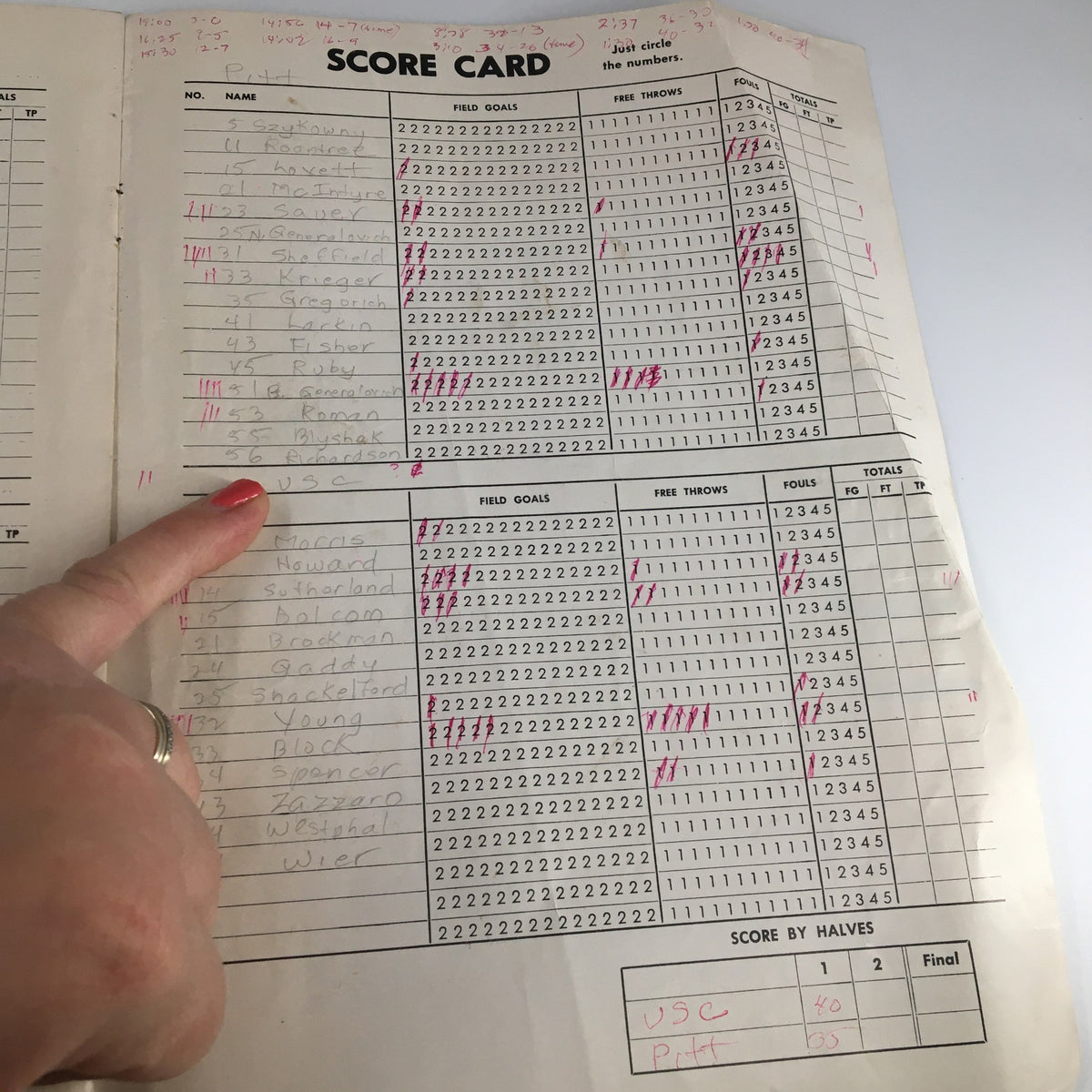 Scorecard from the December 26, 1963 NCAA UCLA vs Utah State Basketball Classic Official Program, listing player statistics and game scores during the match.