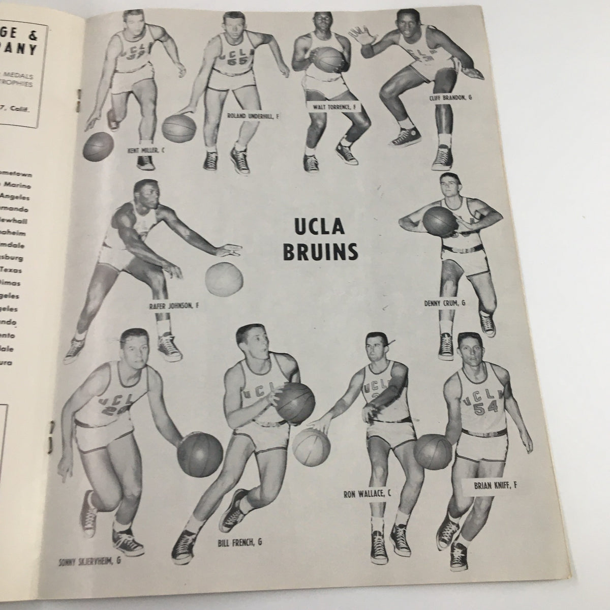 Image showcasing the UCLA Bruins basketball players as featured in the February 7, 1959 NCAA Basketball program.