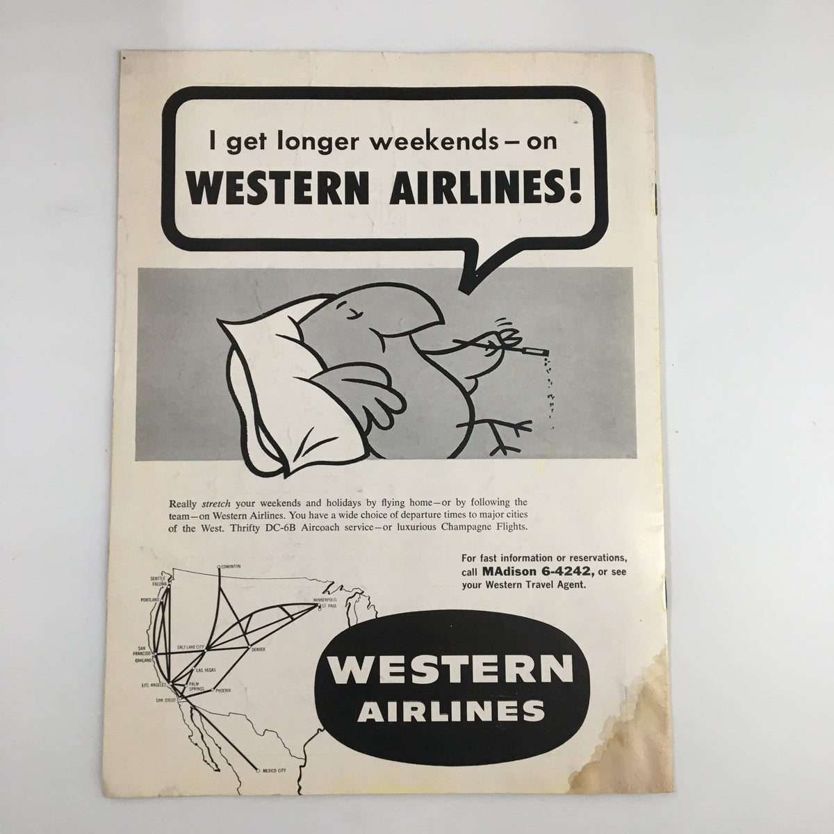 Vintage advertisement for Western Airlines included in the February 22, 1958 NCAA Basketball Oregon State vs UCLA official program, promoting travel opportunities.
