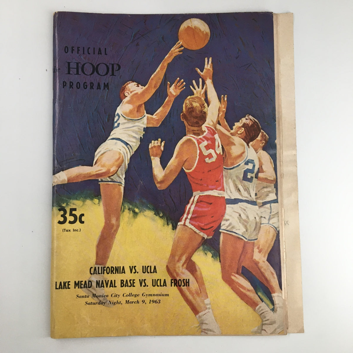 Cover of the March 9 1963 NCAA Basketball California vs UCLA The Hoop Official Program featuring an illustration of players in action.