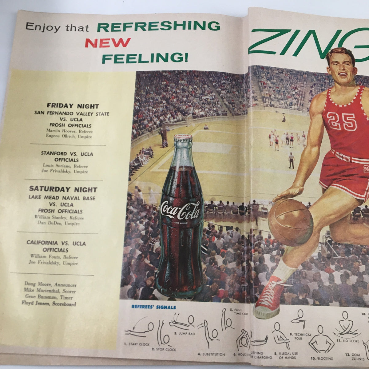 Coca-Cola advertisement page with basketball-themed illustration in the March 9 1963 NCAA Basketball official program California vs UCLA.