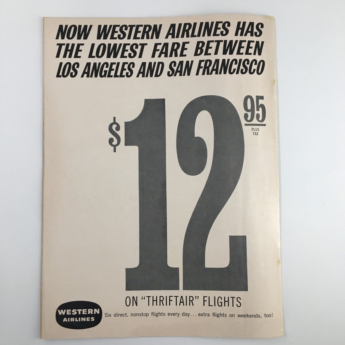December 14 1962 NCAA Basketball Oklahoma vs UCLA Official Program cover featuring Western Airlines advertisement for $12 flights between Los Angeles and San Francisco.