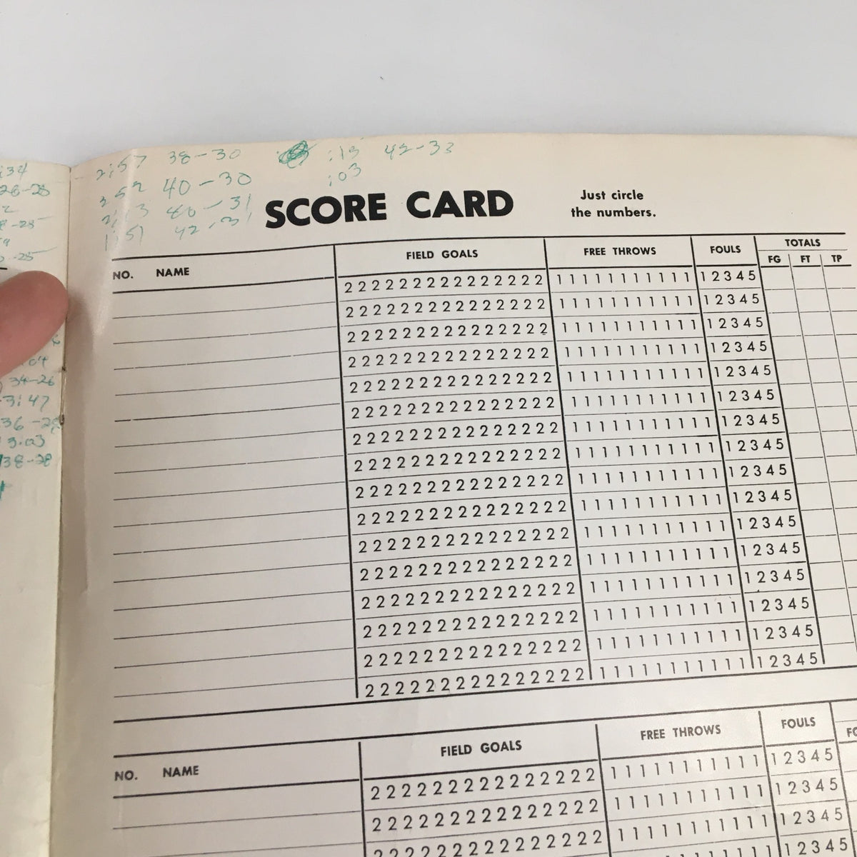 Blank scorecard page from the December 26 1962 NCAA Utah State vs UCLA Basketball Classic Official Program, designed for recording game statistics.