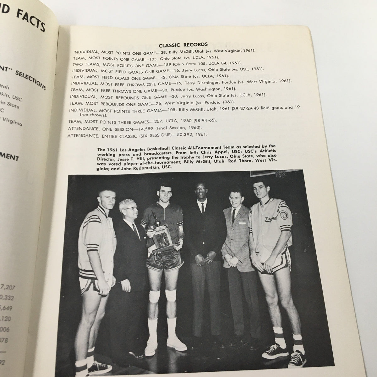 Inside page of the December 26 1962 NCAA St. Louis vs UCLA Basketball Classic Official Program, showcasing classic records and historical achievements in NCAA basketball.