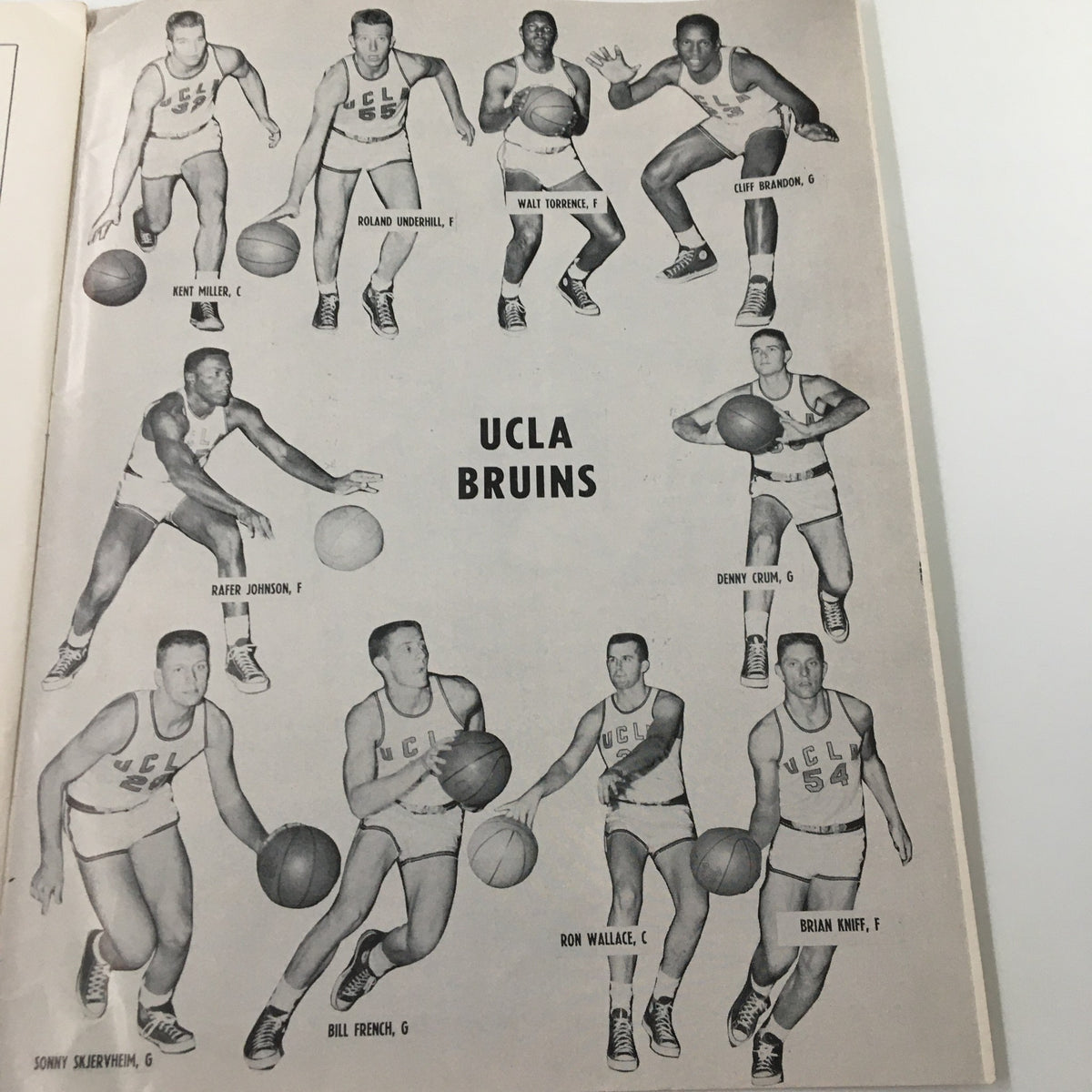 Photograph from the January 10 1959 NCAA Basketball Oregon State vs UCLA The Hoop Official Program featuring the UCLA Bruins basketball team members.