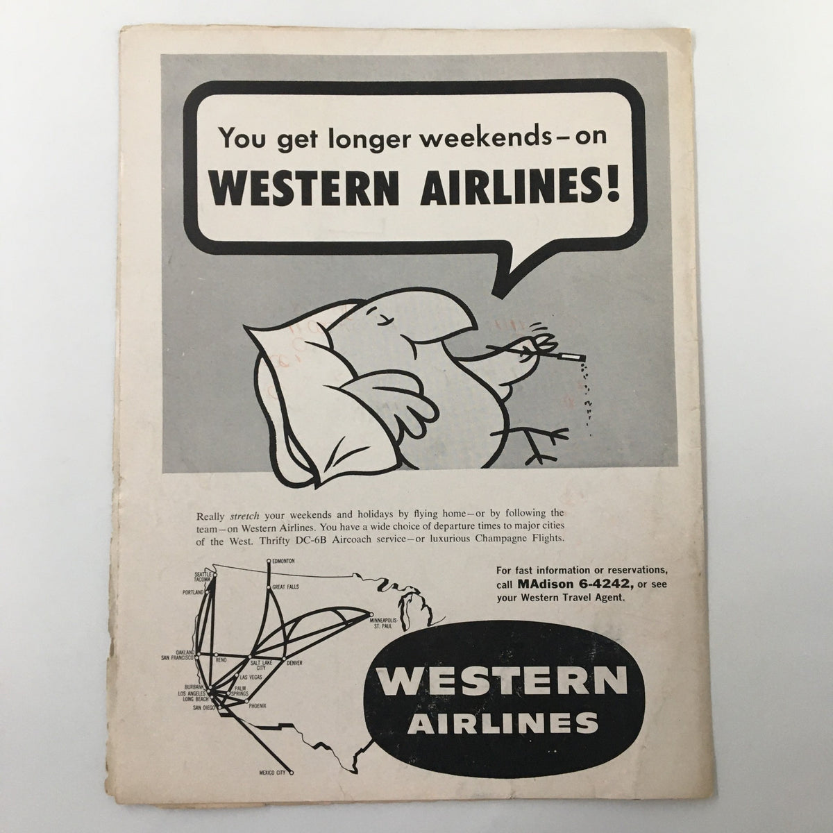 Advertisement page from the January 10 1959 NCAA Basketball Oregon State vs UCLA The Hoop Official Program promoting Western Airlines.