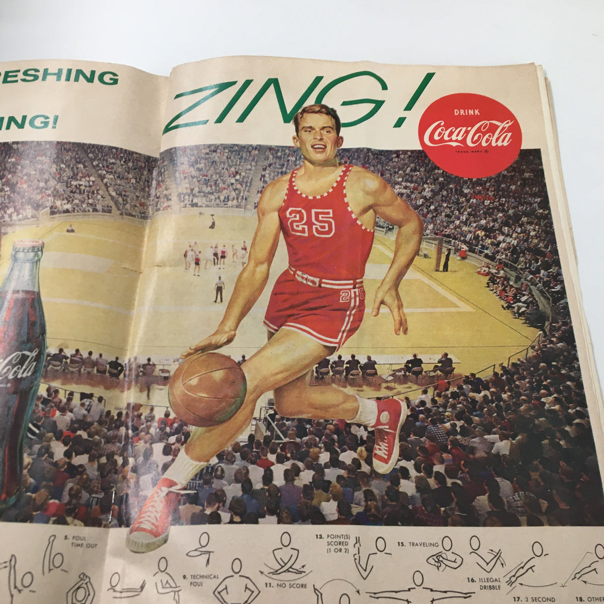 February 17 1962 NCAA Basketball SC vs UCLA Bruins The Hoop Official Program showcasing an action shot of a player wearing jersey number 25 with a Coca-Cola drink advertisement.