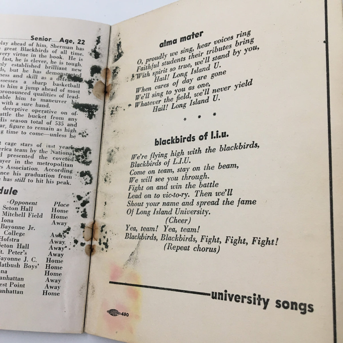 1950-1951 NCAA Basketball Long Island University Official Program featuring alma mater and university songs, celebrating Long Island University.