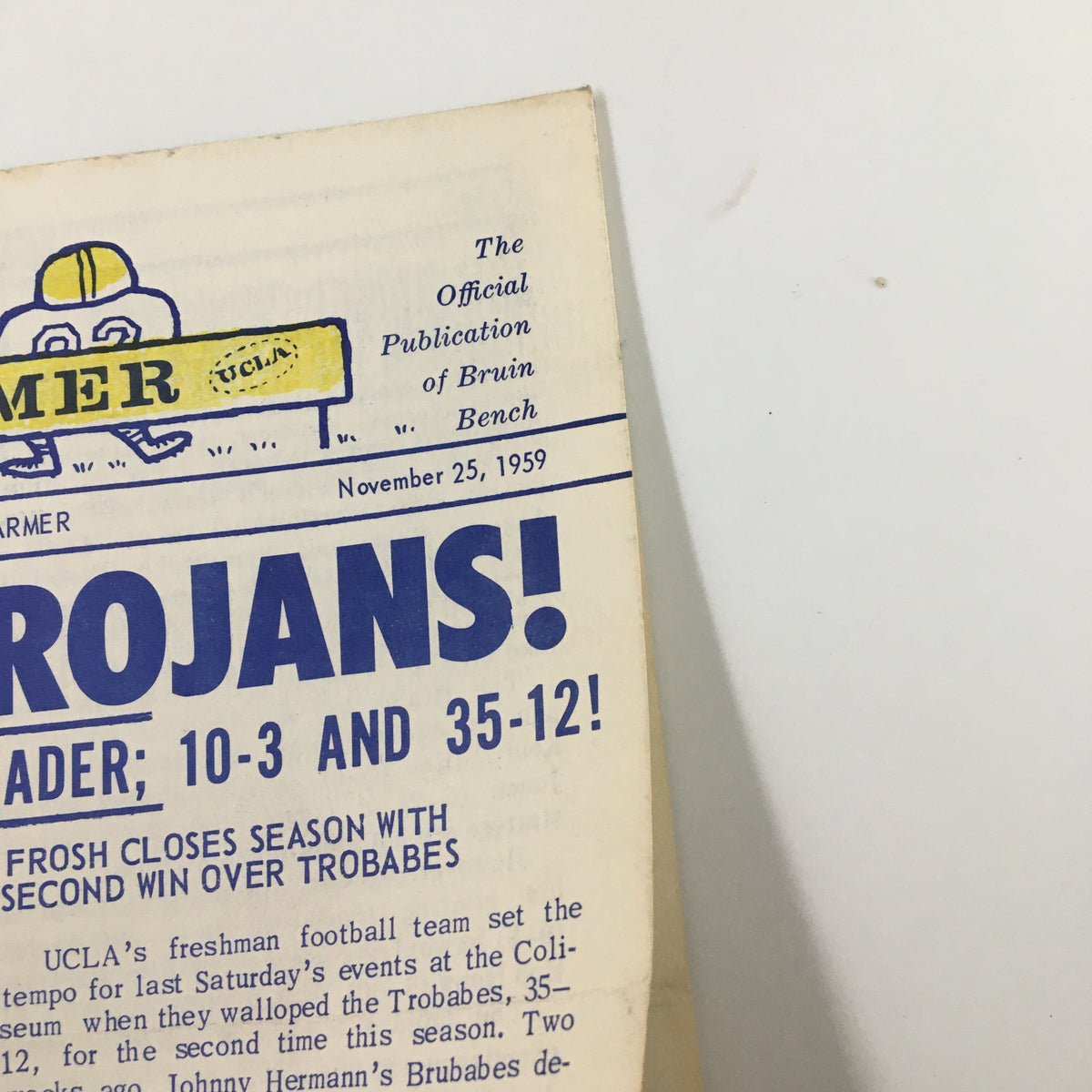 Cover of the November 29 1959 NCAA Basketball UCLA vs SC Official Bruin Bench Program featuring the title and vintage design.