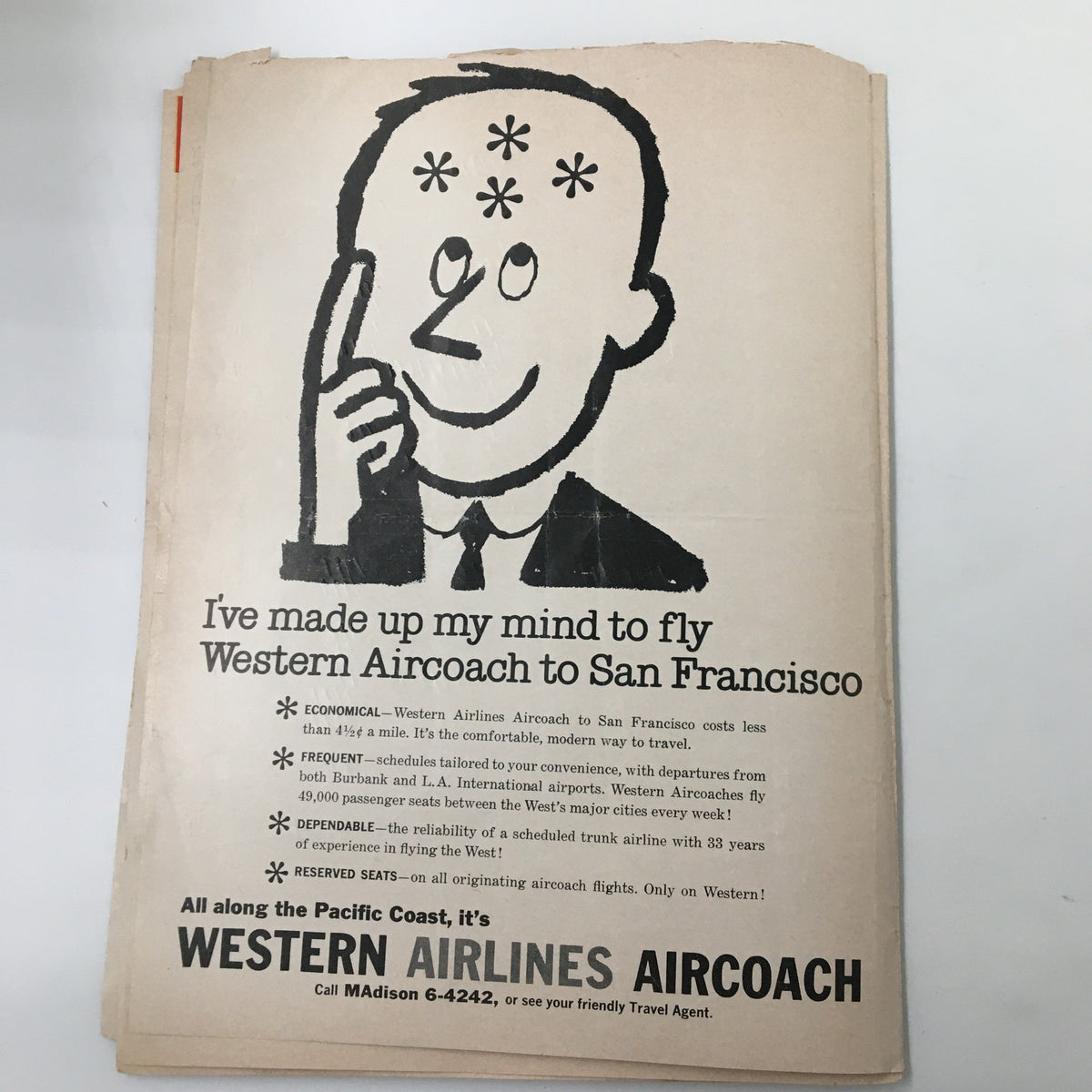 March 4 1955 NCAA Basketball SC vs UCLA Bruins Official Program showcasing a Western Airlines advertisement featuring a cartoon character promoting travel.