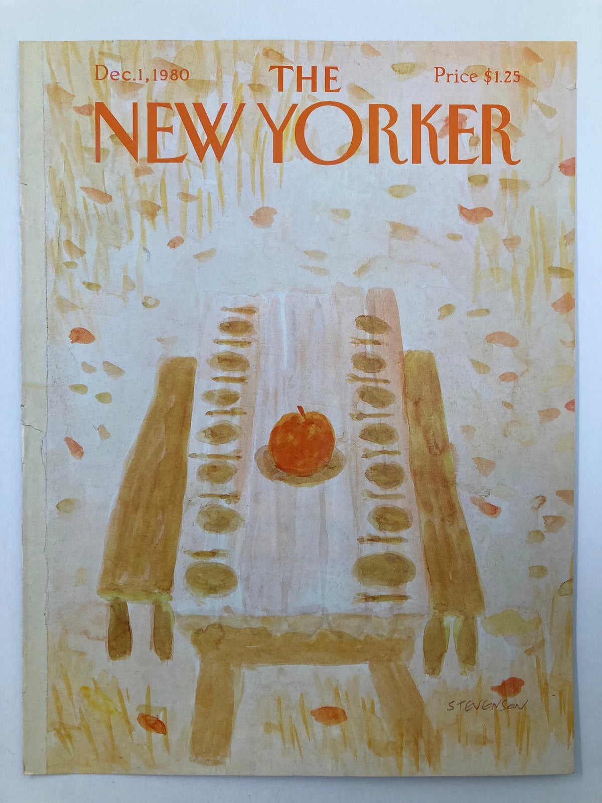 COVER ONLY The New Yorker December 1 1980 displaying an apple dinner scene by Stevenson, highlighting vintage magazine artistry with a warm palette.