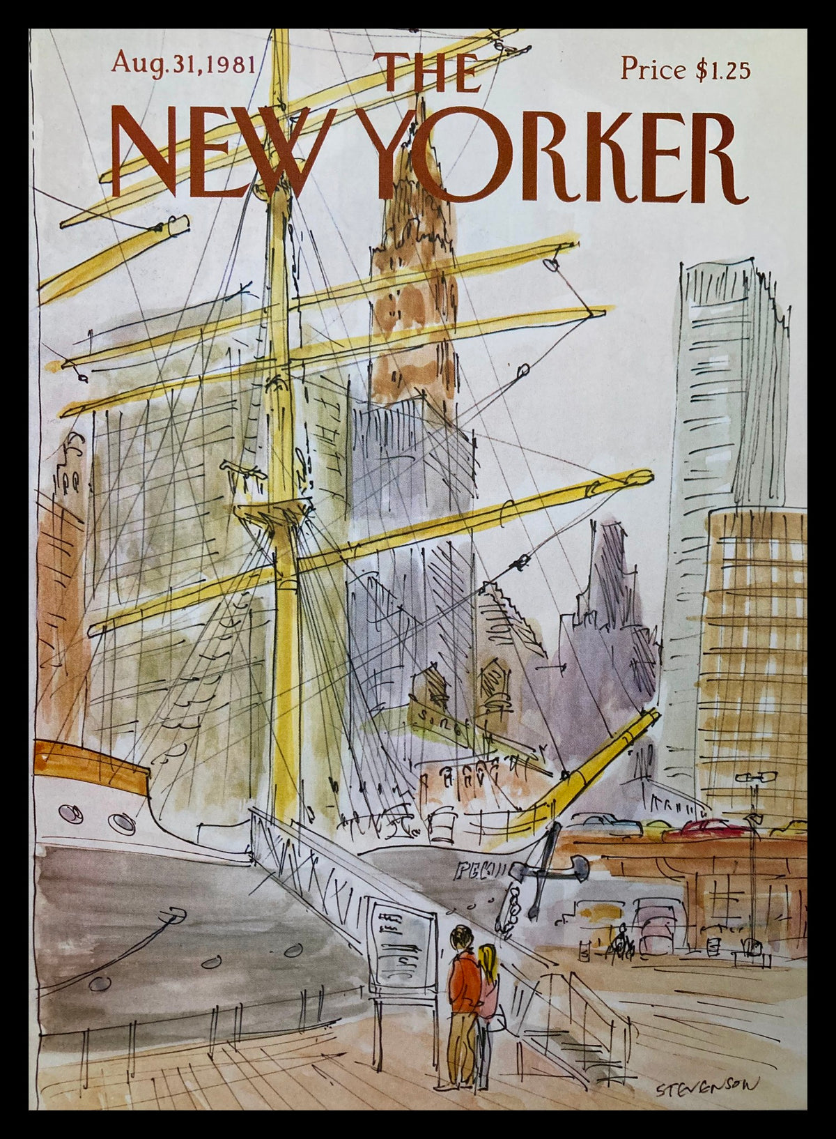 Cover of The New Yorker magazine dated August 31, 1981, featuring an illustration of a big ship and city skyline by James Stevenson. Price listed as $1.25.
