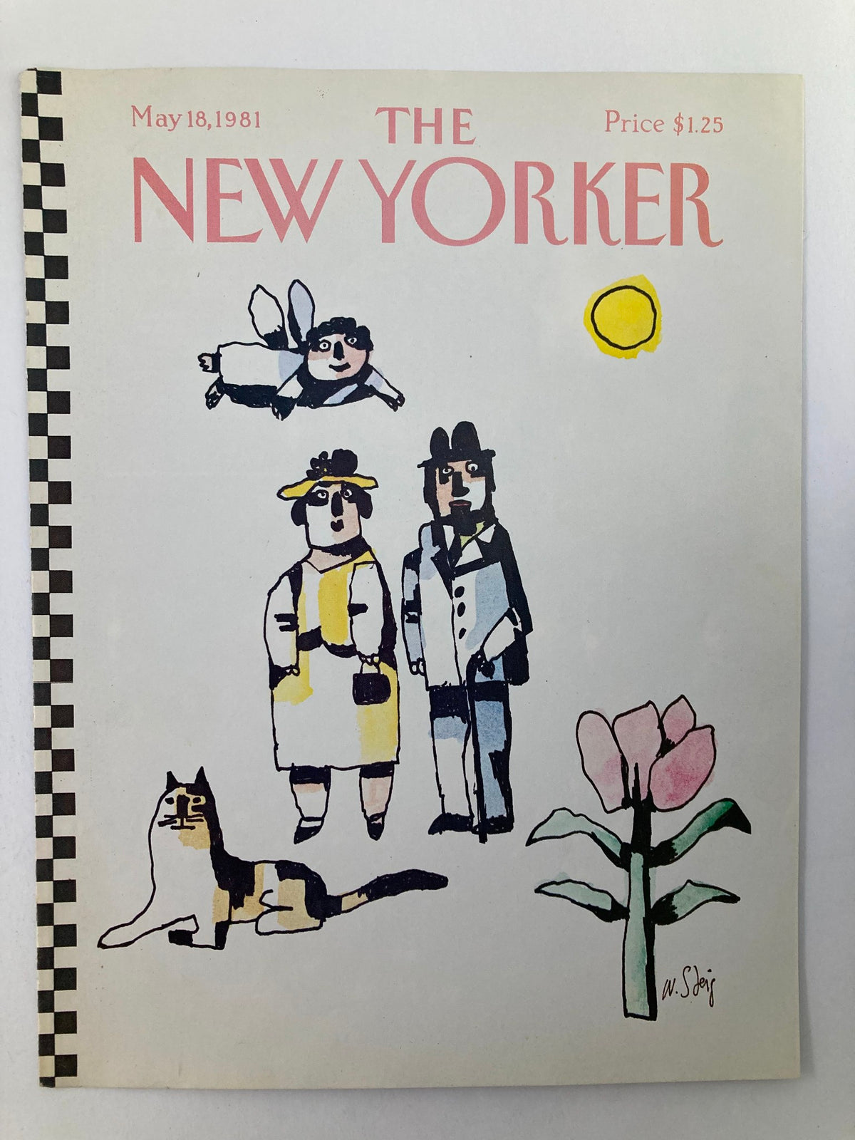 Cover illustration from The New Yorker, May 18, 1981, showcasing 'Flower Power' by William Steig, with playful imagery of characters, a cat, and a blooming flower.