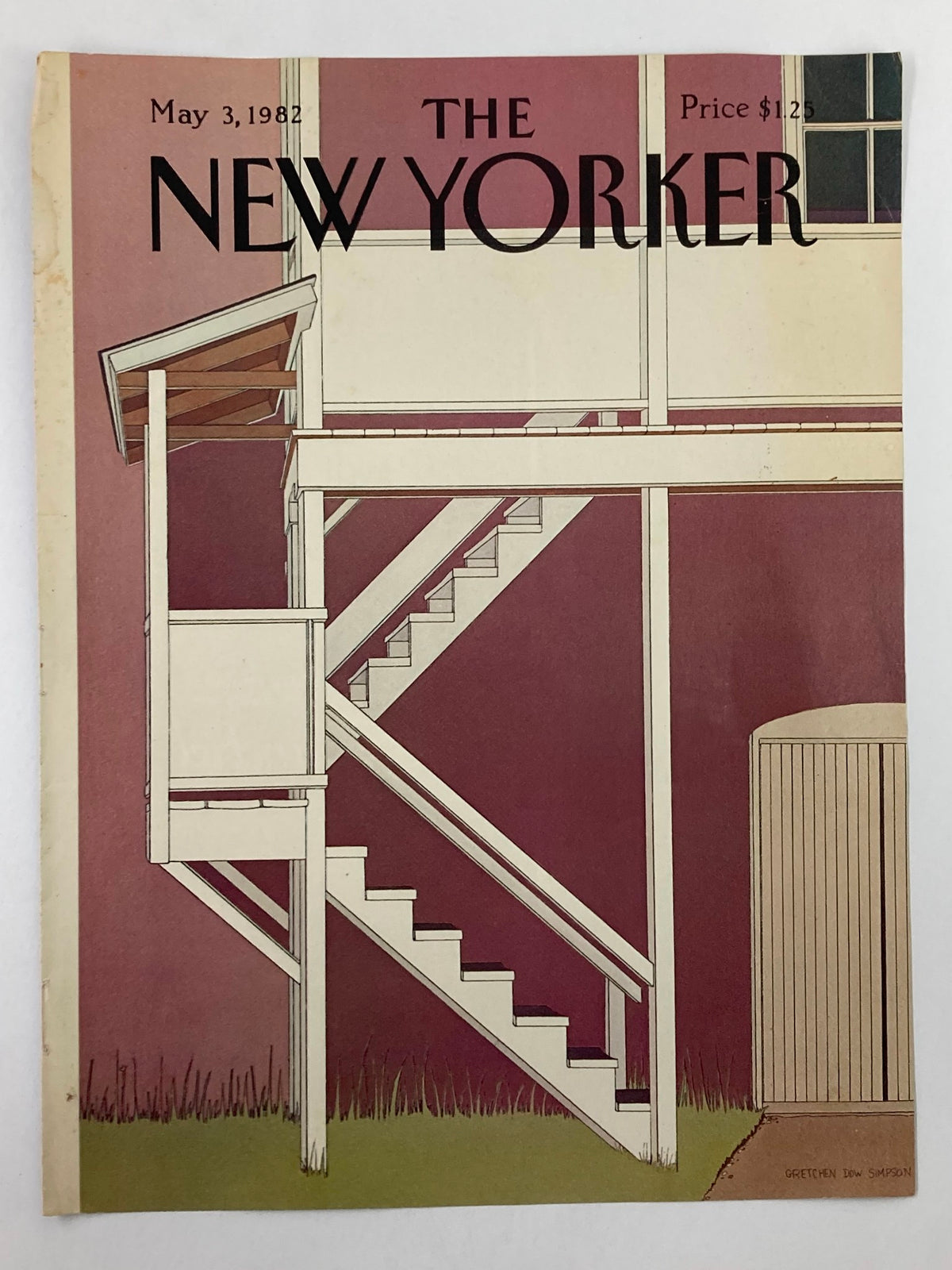 Another view of The New Yorker cover from May 3, 1982, titled 'Going Up' by Gretchen Dow Simpson, showcasing a staircase design and vintage magazine quality.