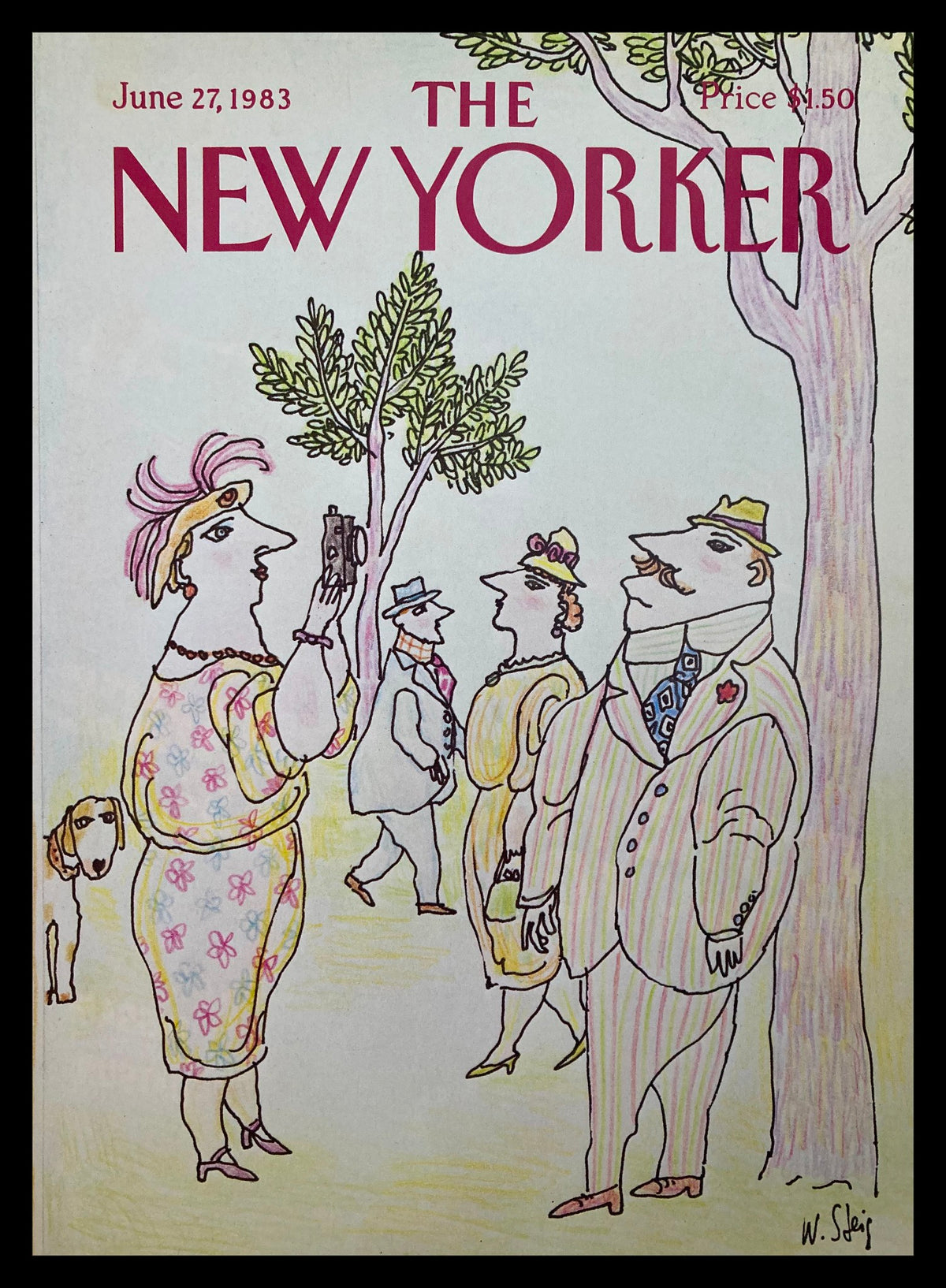 The New Yorker June 27 1983 cover featuring whimsical illustration 'Smile' by William Steig, depicting a group of stylishly dressed characters enjoying a sunny day.