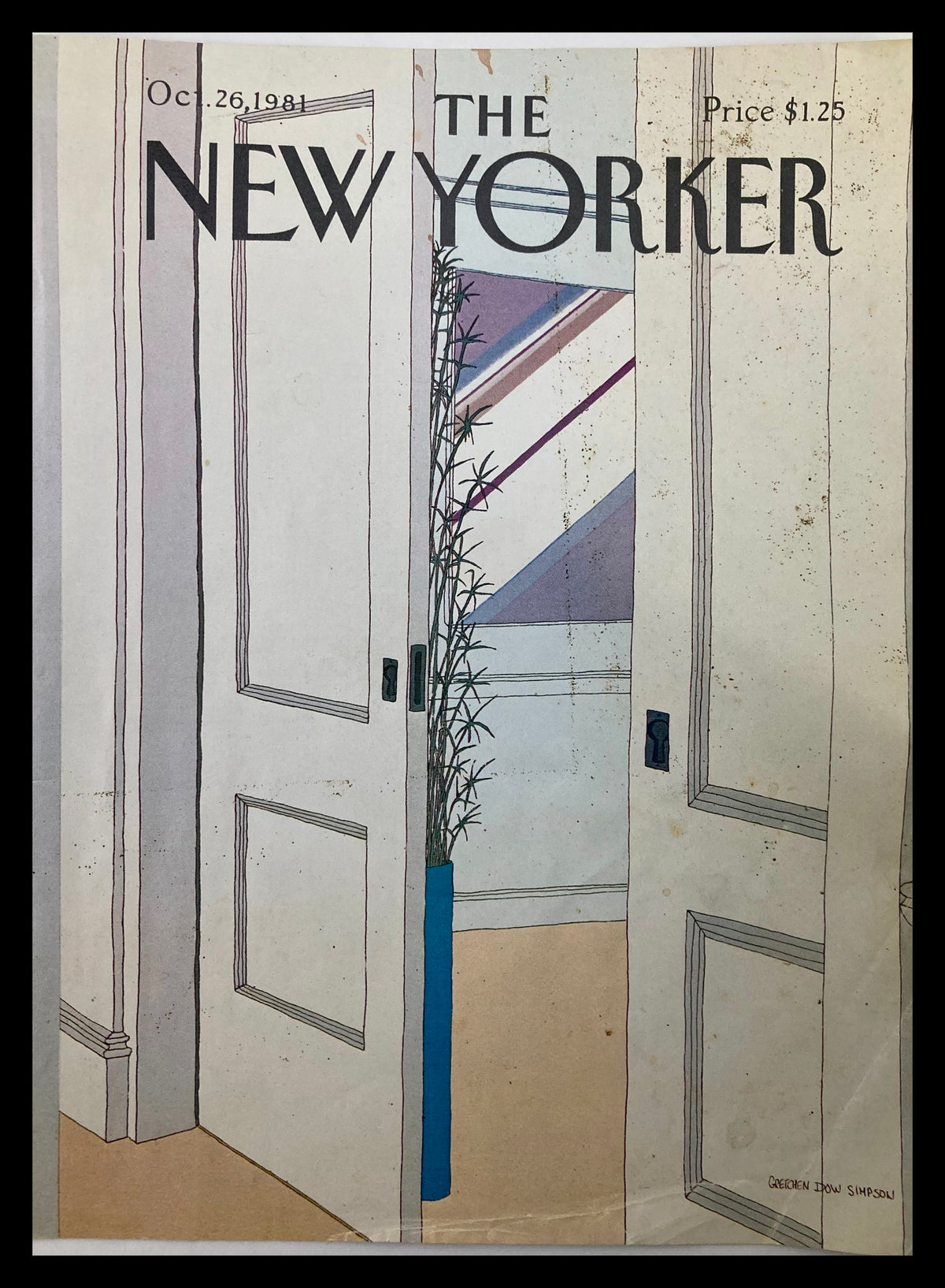 Cover only of The New Yorker October 26, 1981 featuring the illustration 'Open Doors' by Gretchen S. showcasing a creative doorway with a colorful plant vase.