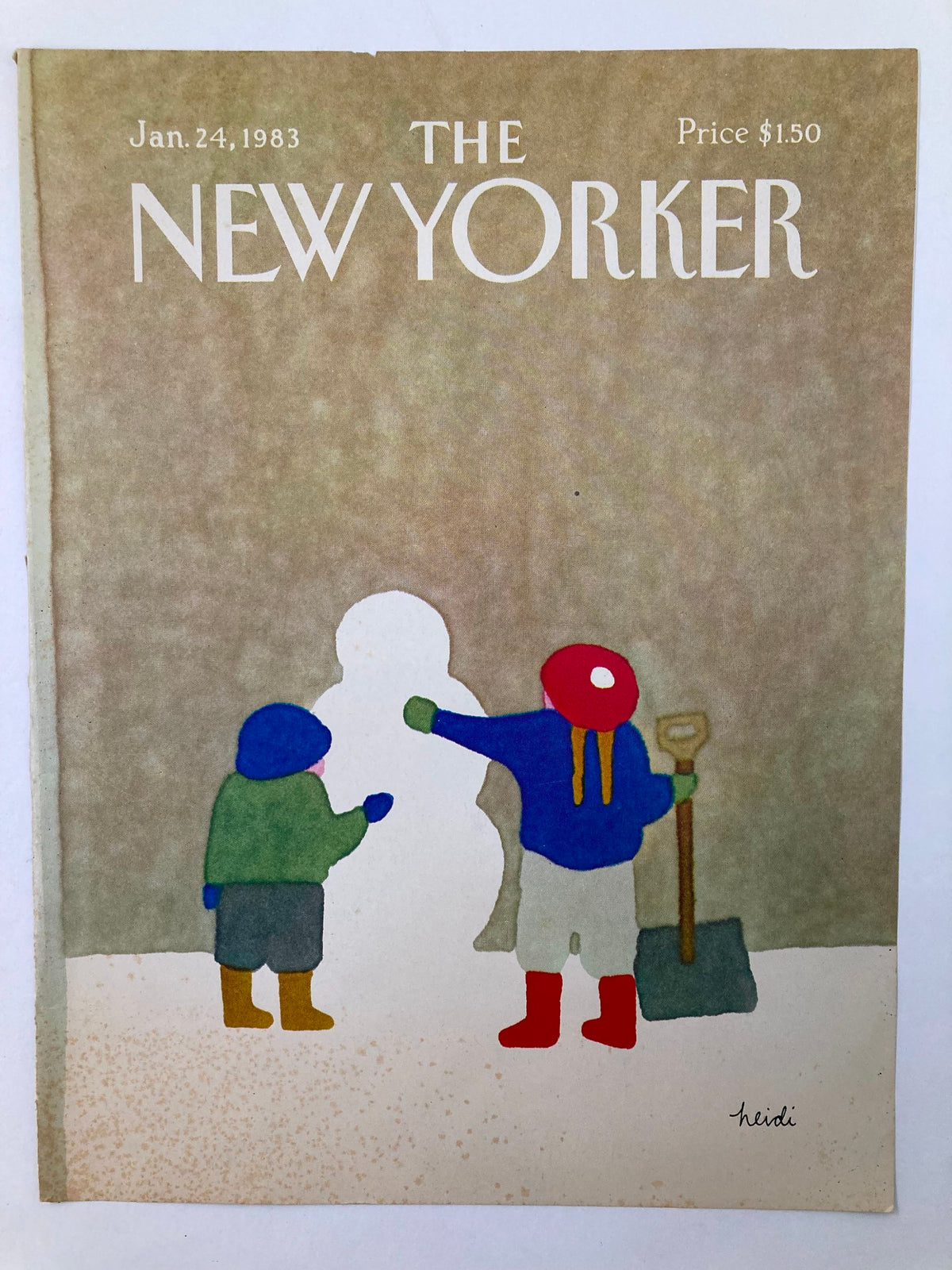 COVER ONLY The New Yorker January 24 1983 Snowman by Heidi Goennel, featuring a colorful scene of children in winter clothes with a snowman.