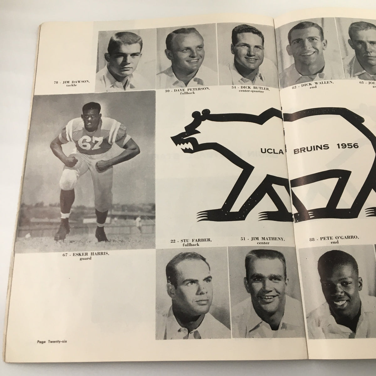Image of UCLA Bruins football players from the 1956 NCAA season, featured in the November 3, 1956 NCAA Football Stanford Cardinal vs. UCLA Bruins Goal Post Program.