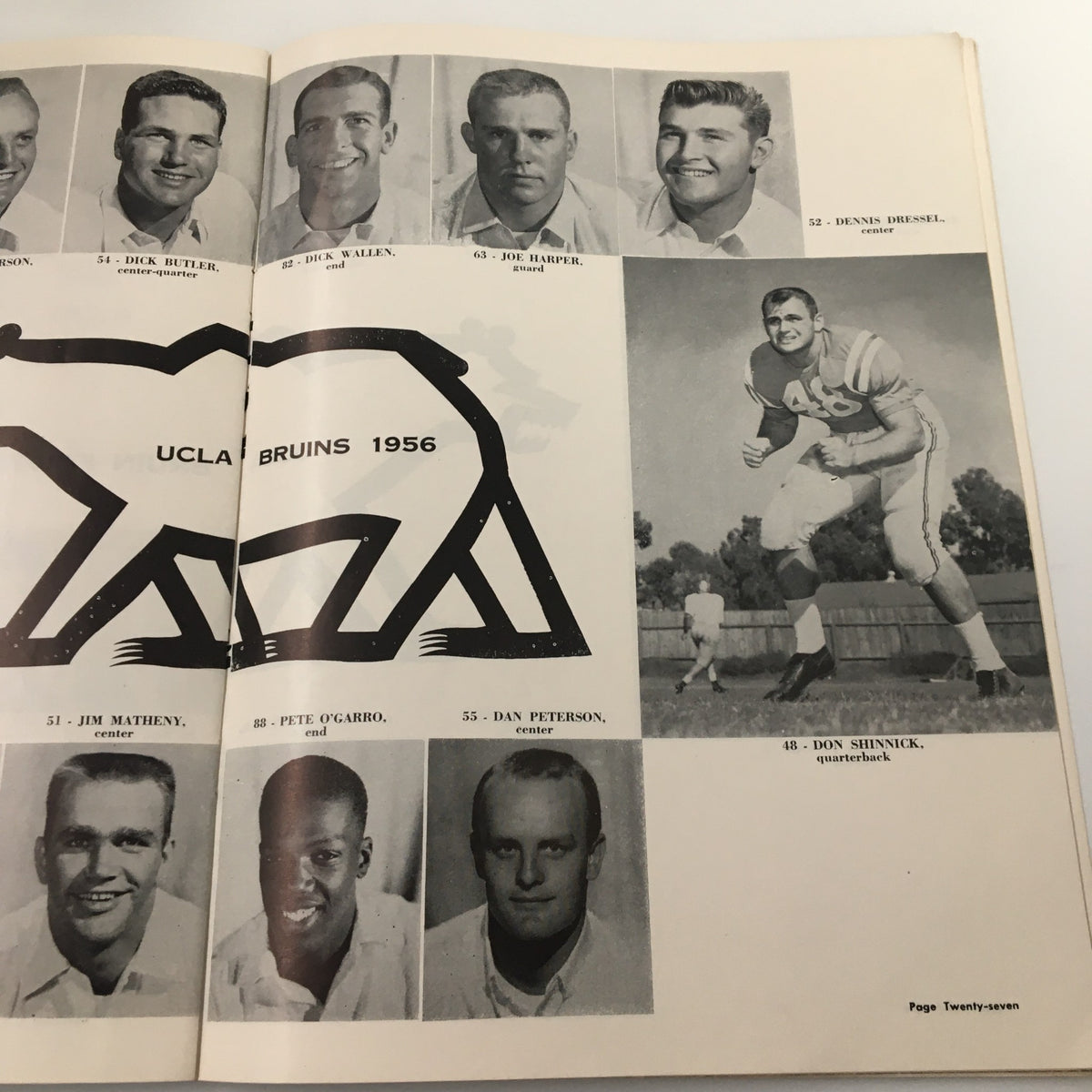 Another page of UCLA Bruins football players for the 1956 season, from the November 3, 1956 NCAA Football Stanford Cardinal vs. UCLA Bruins Goal Post Program.