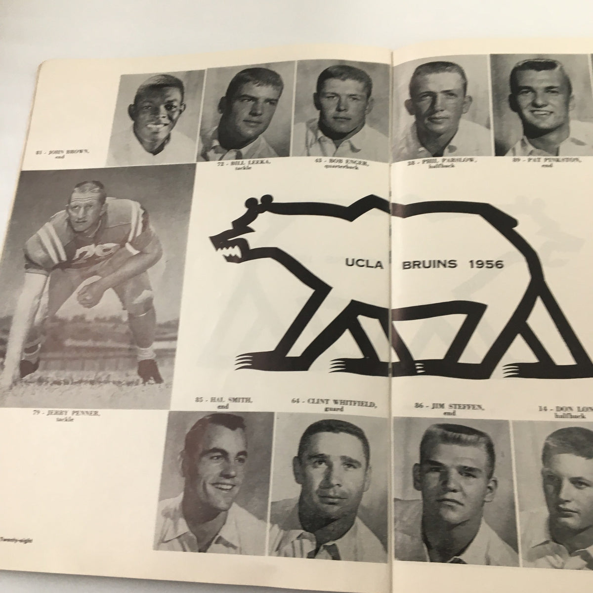 Group photo of UCLA Bruins football players including names and numbers from the November 3, 1956 NCAA Football Stanford Cardinal vs. UCLA Bruins Goal Post Program.