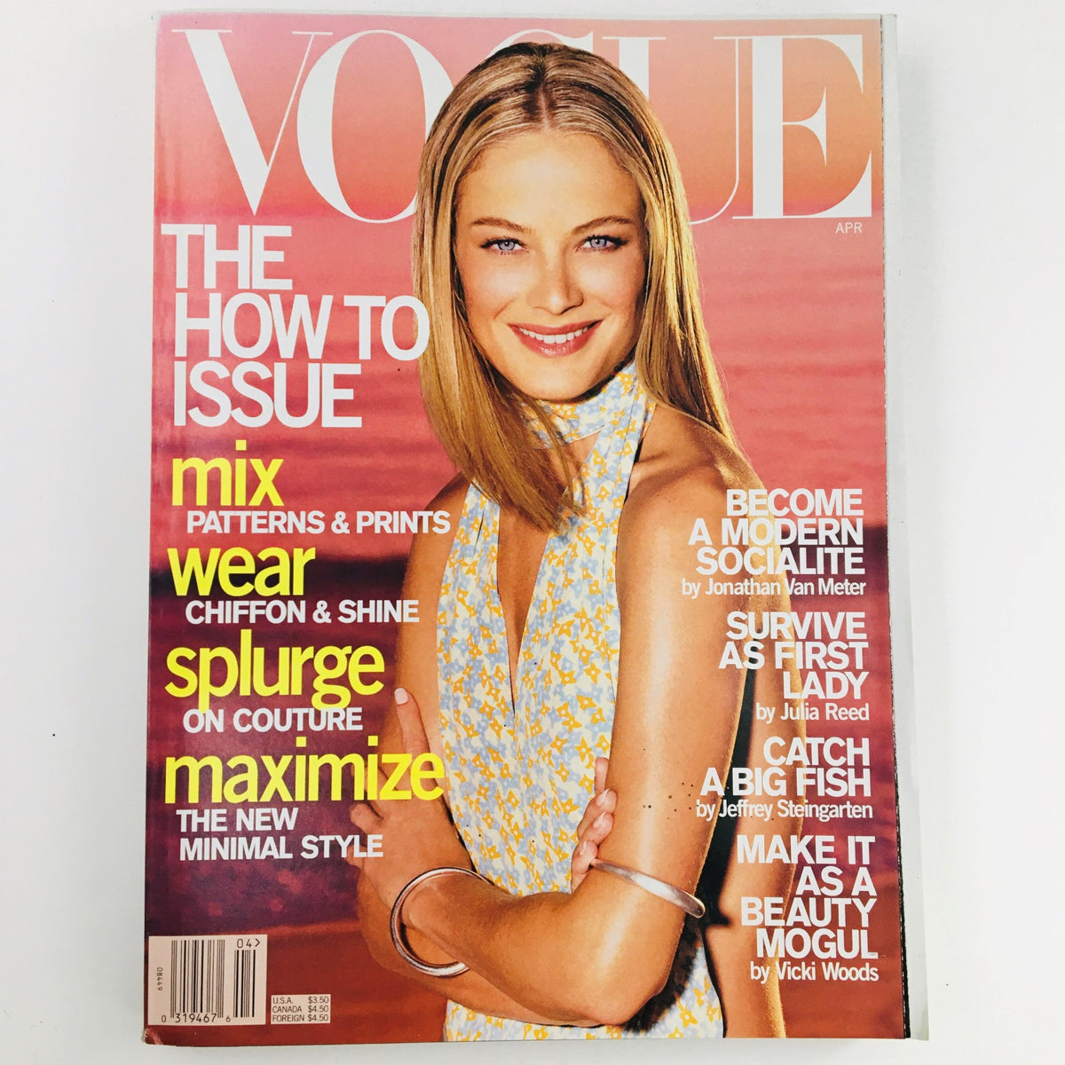 Vogue Magazine April 2000 featuring model Carolyn Murphy on the cover, showcasing vibrant design reflecting early 2000s fashion trends.