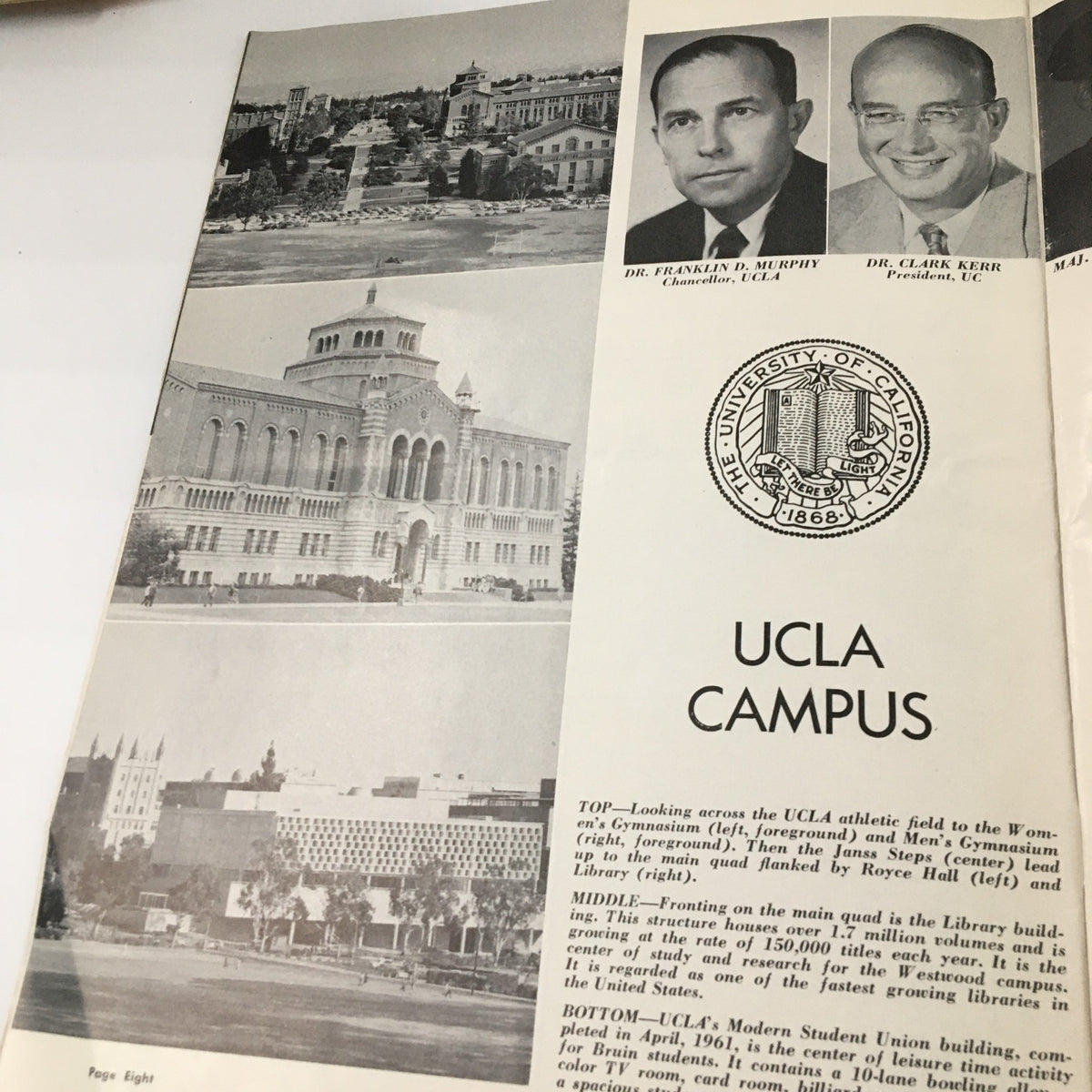 UCLA campus overview featuring key figures and buildings from the November 10, 1962 NCAA Football Air Force vs UCLA Official Program.