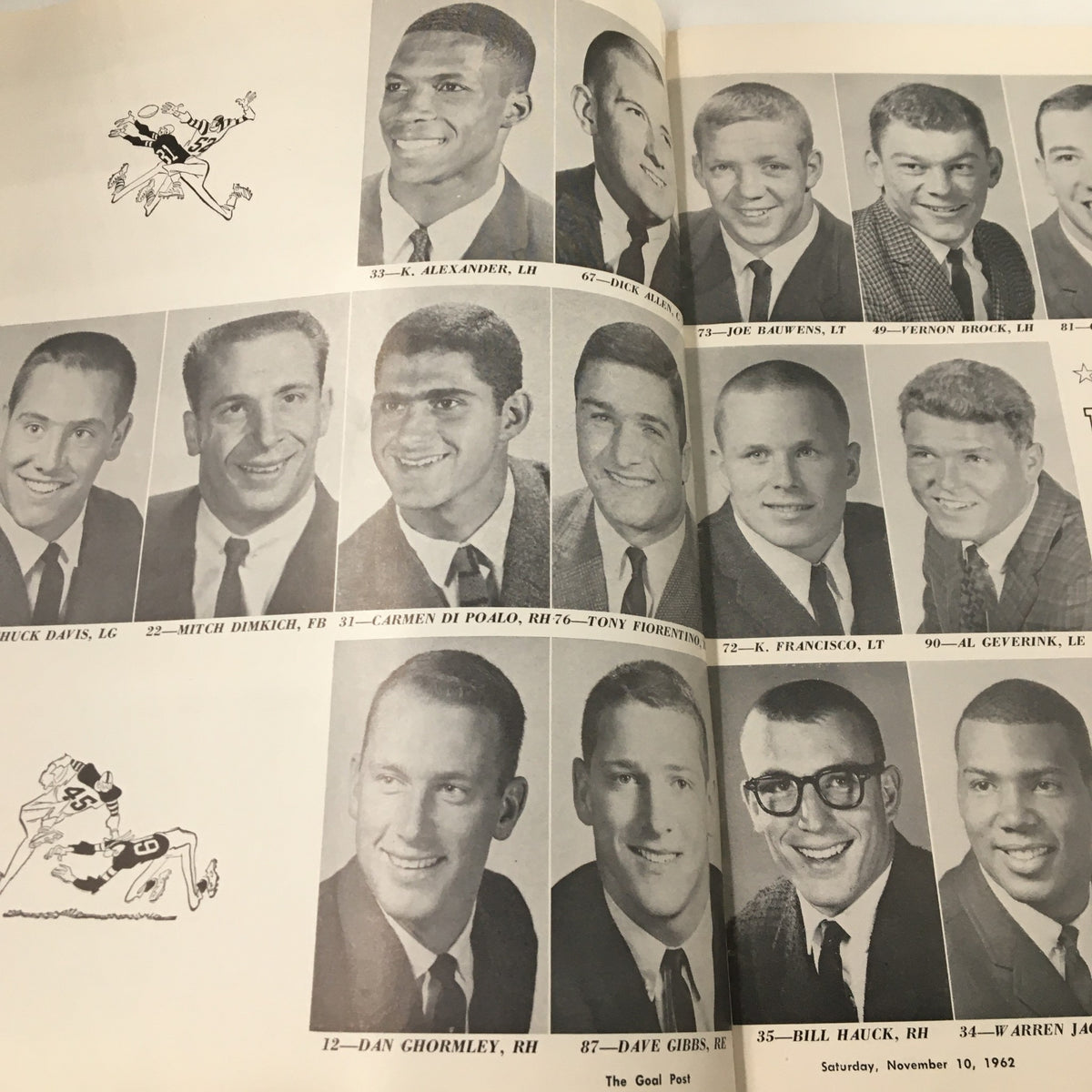 Team photo featuring players and their positions for UCLA football from the November 10 1962 NCAA Football Air Force vs UCLA Official Program.