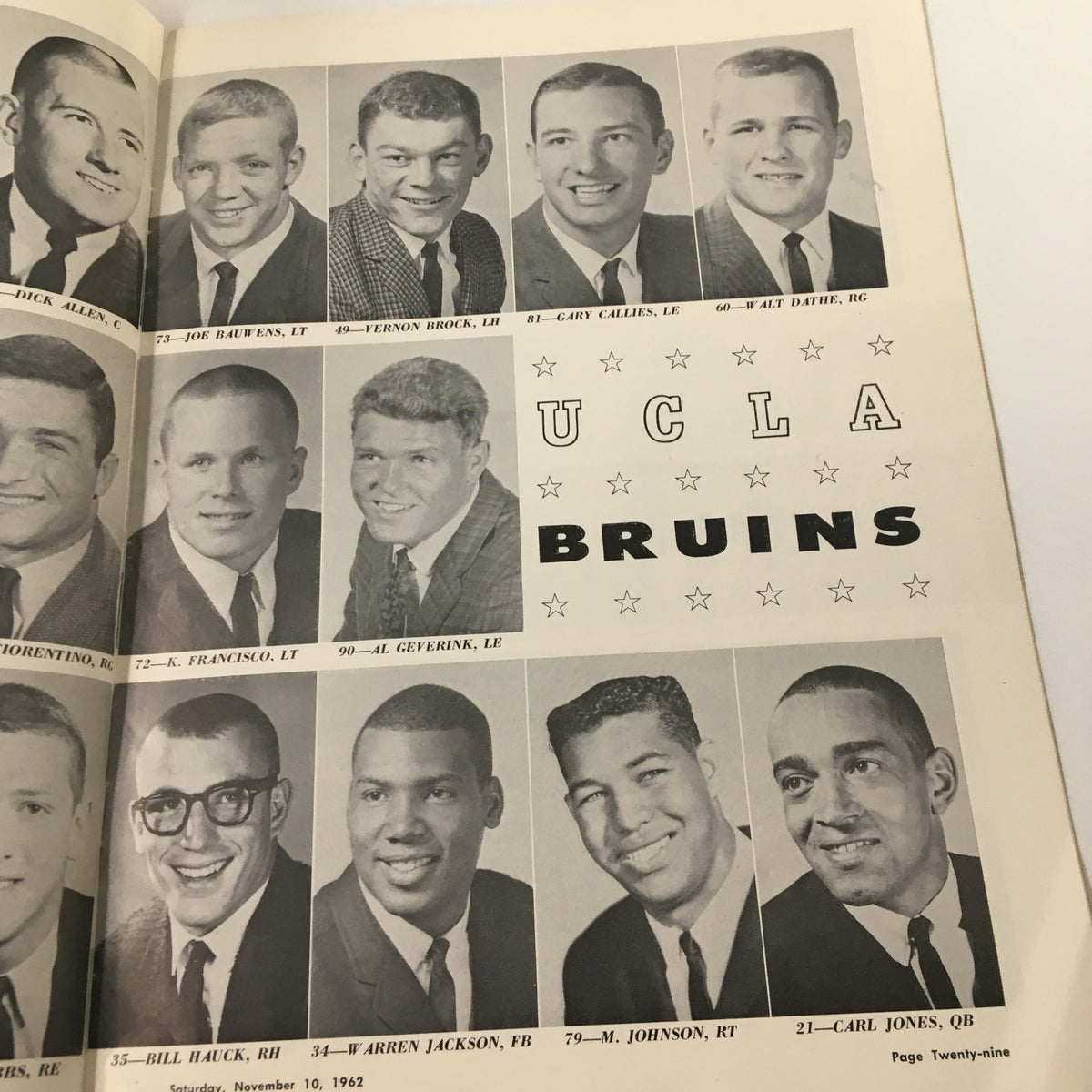 Additional team player images and statistics for the UCLA Bruins from the November 10 1962 NCAA Football Air Force vs UCLA Official Program.