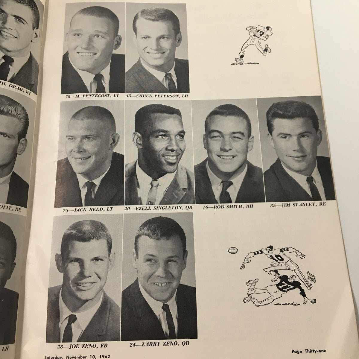 November 10 1962 NCAA Football Air Force vs UCLA Official Program showcasing players Jack Reed, L. J. Singleton, and Joe Zeno from UCLA.