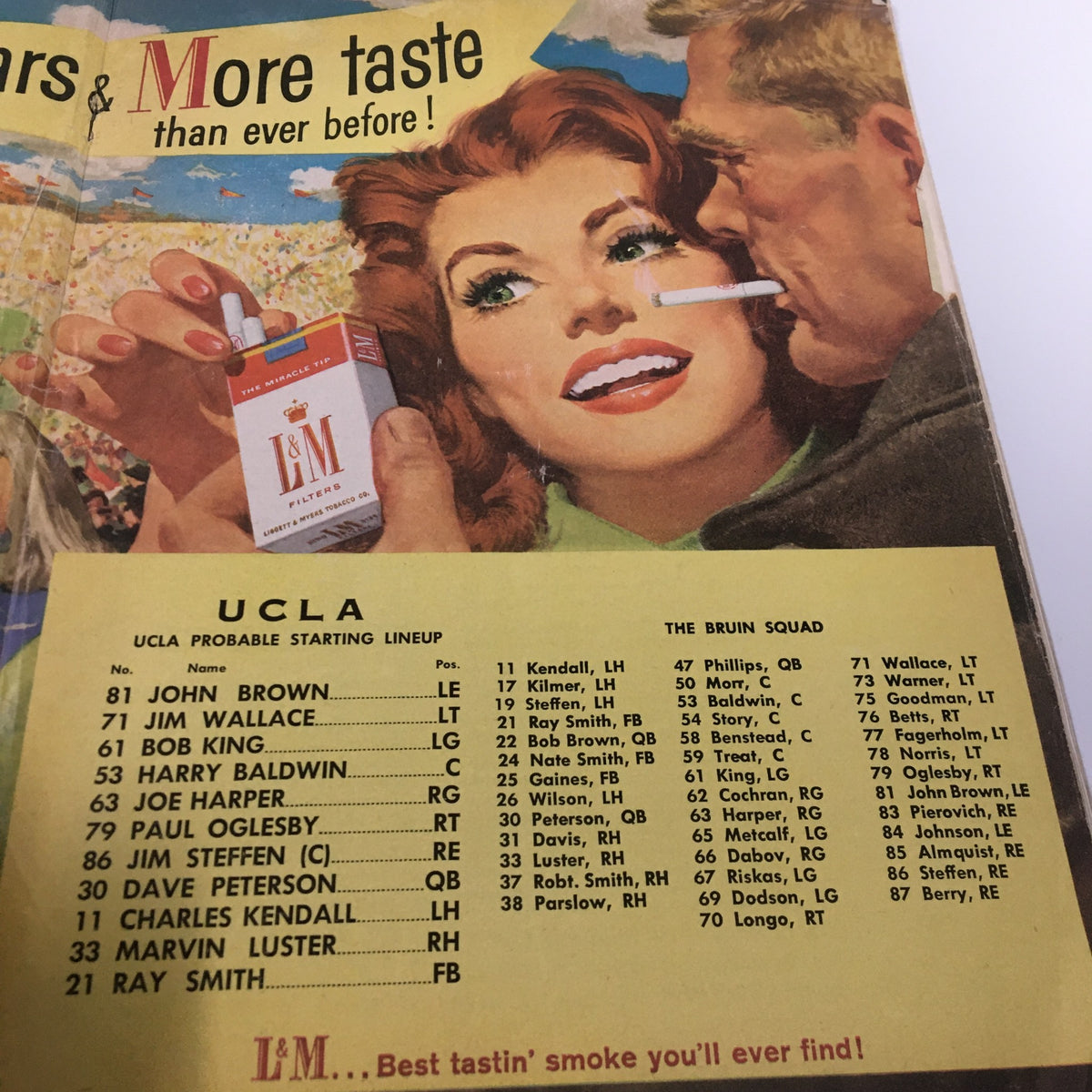 October 25, 1958 NCAA Football Stanford vs UCLA The Goal Post Official Program, featuring the UCLA probable starting lineup.