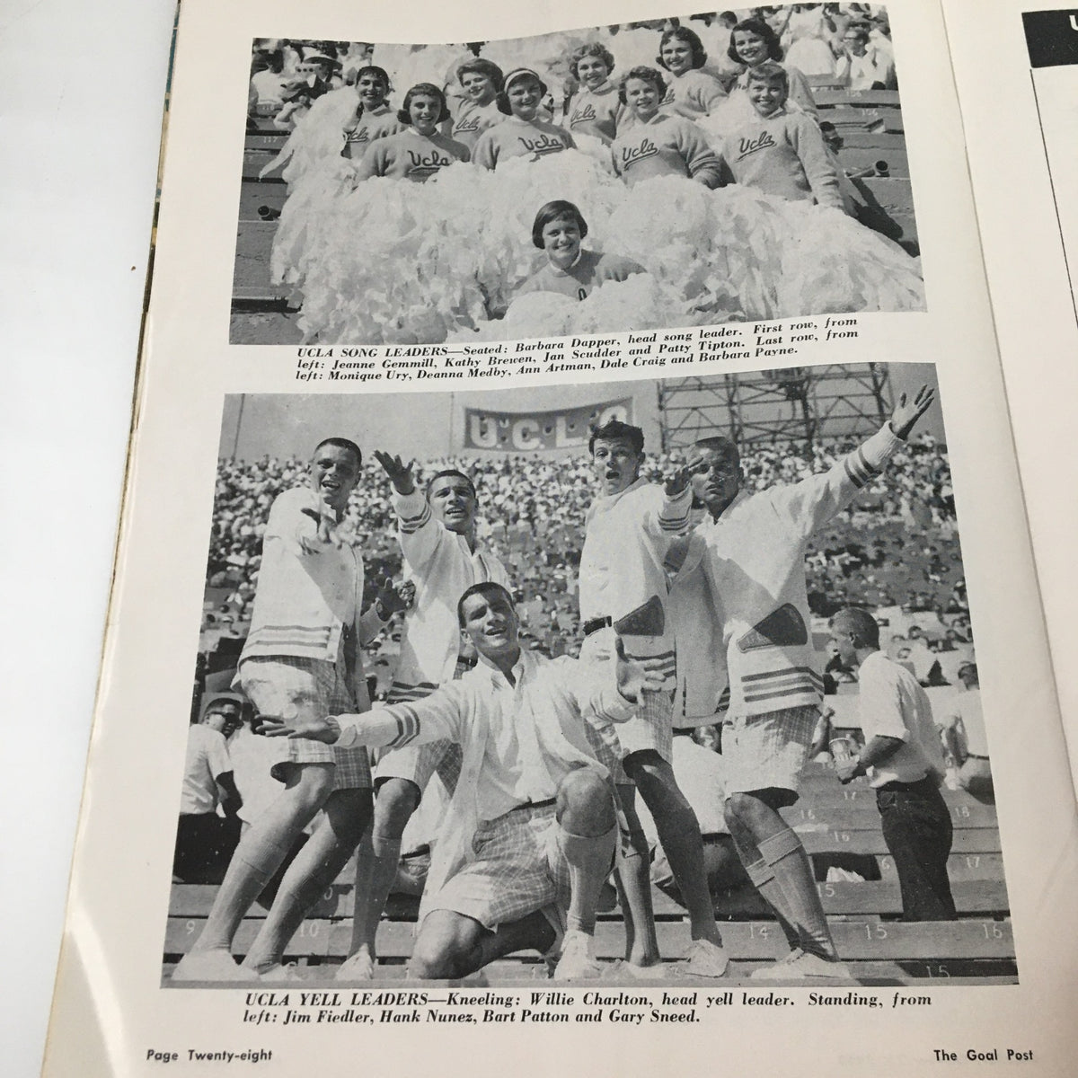 October 25, 1958 NCAA Football Stanford vs UCLA Official Program showing UCLA cheerleaders and yell leaders in a festive atmosphere.