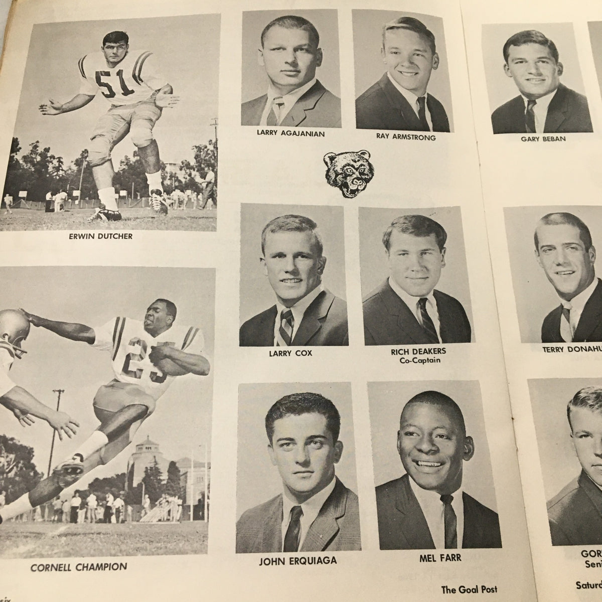 UCLA football players including Erwin Dutcher and Larry Agajanian from the September 17, 1966 NCAA Football Pittsburgh vs UCLA The Goal Post Program.