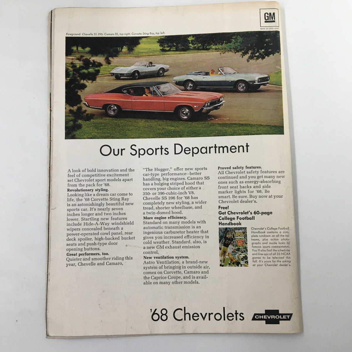 Cover image of the October 21 1967 NCAA Football UCLA Bruins vs Stanford Cardinal Official Program featuring vintage cars and a promotional layout representing the sports department.