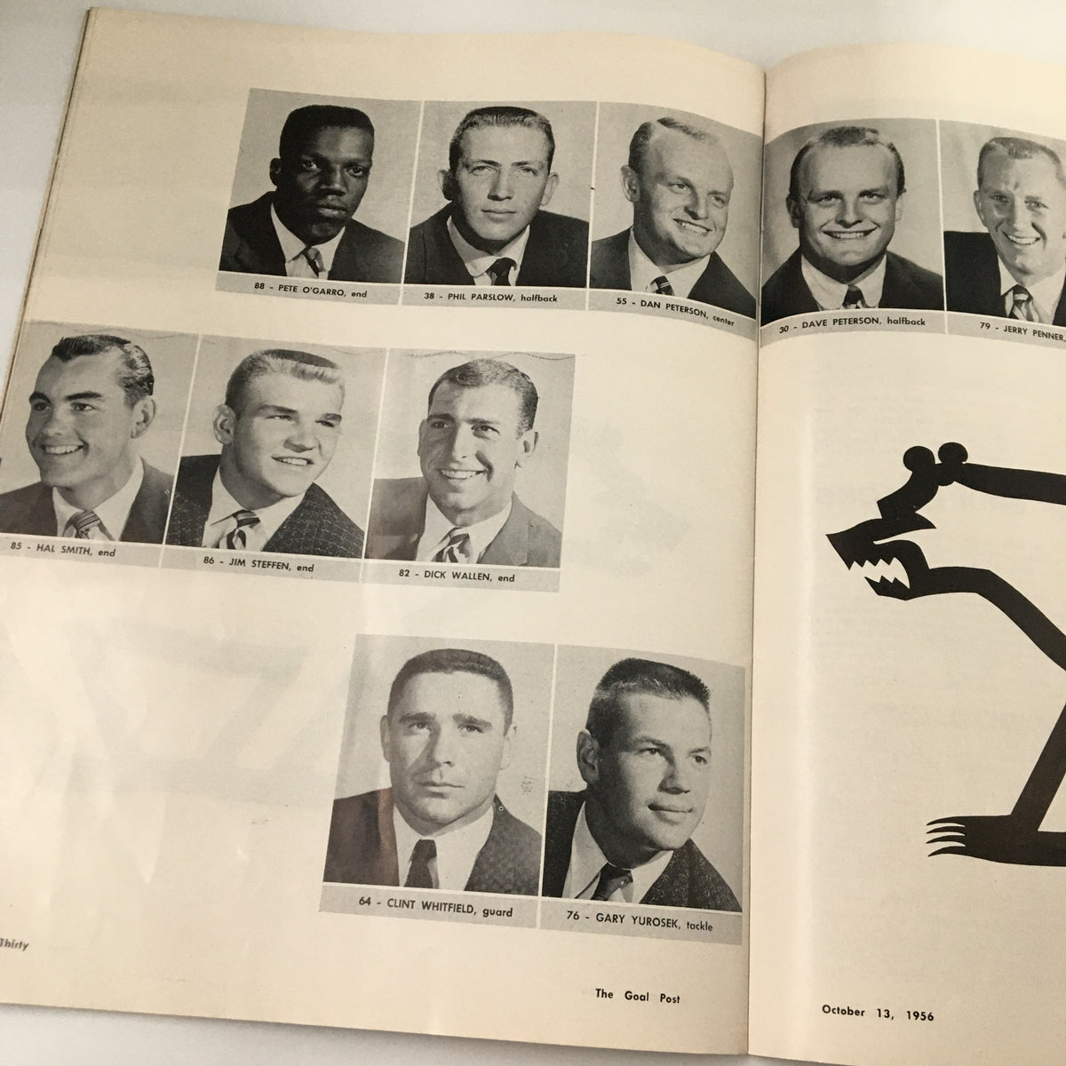 1956 UCLA Bruins The Goal Post Official Program page with player images and the bear mascot design.