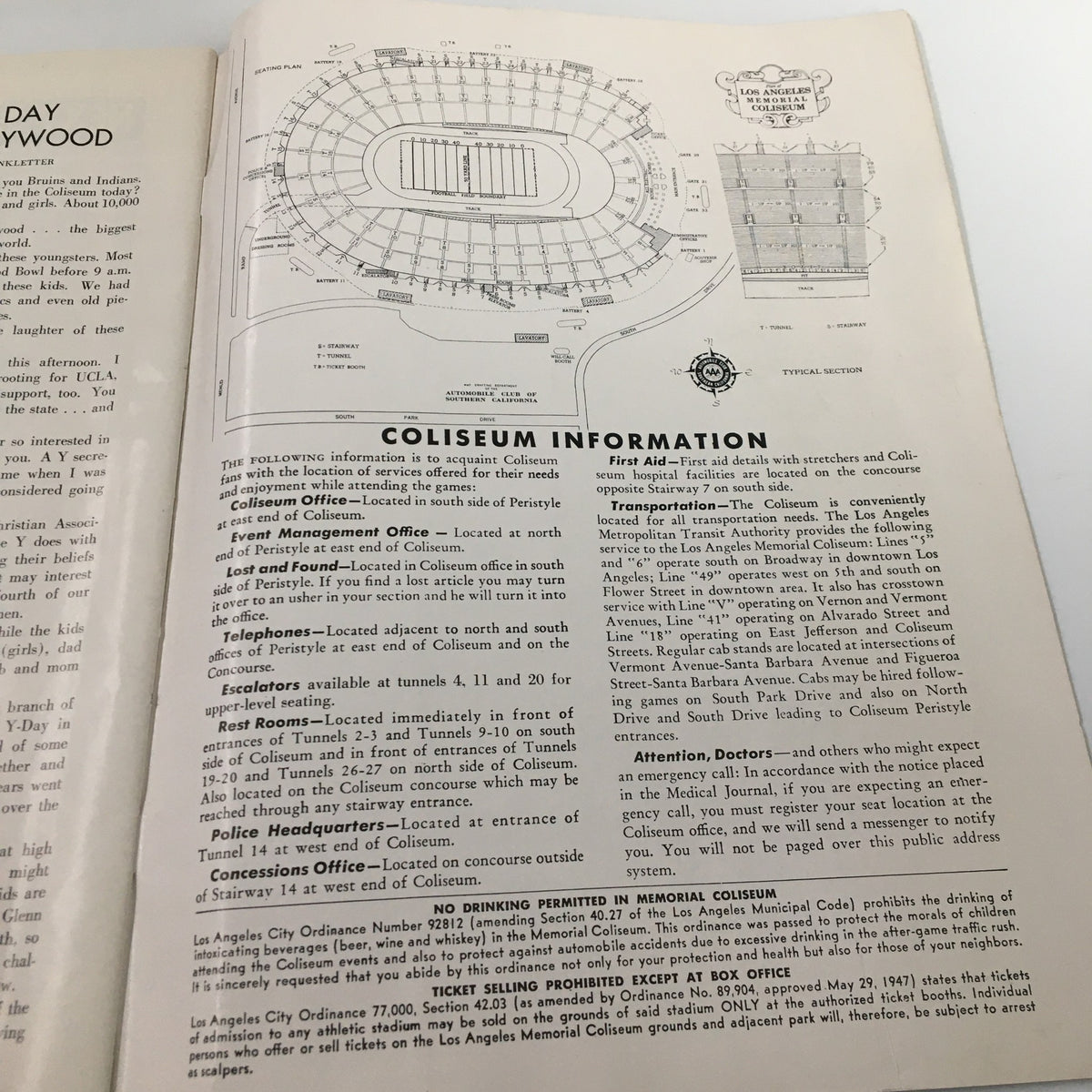 October 27 1962 NCAA Football Stanford vs UCLA Official Program displaying Coliseum information and seating chart for the event.