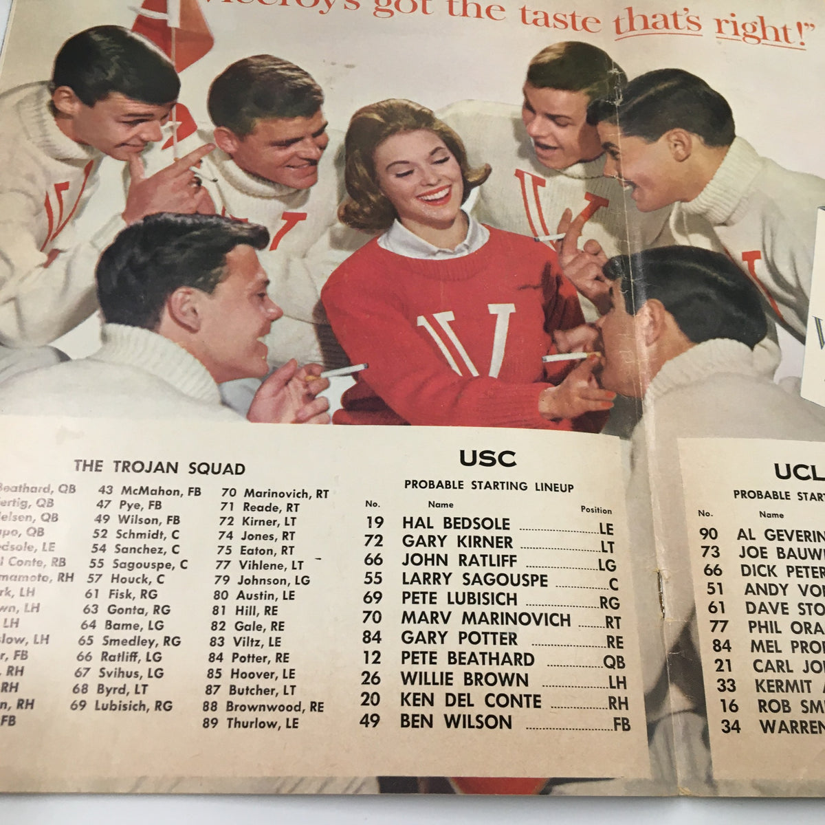 1962 NCAA Football SC vs UCLA program page showcasing the Trojan Squad and their lineup, celebrating college football history.
