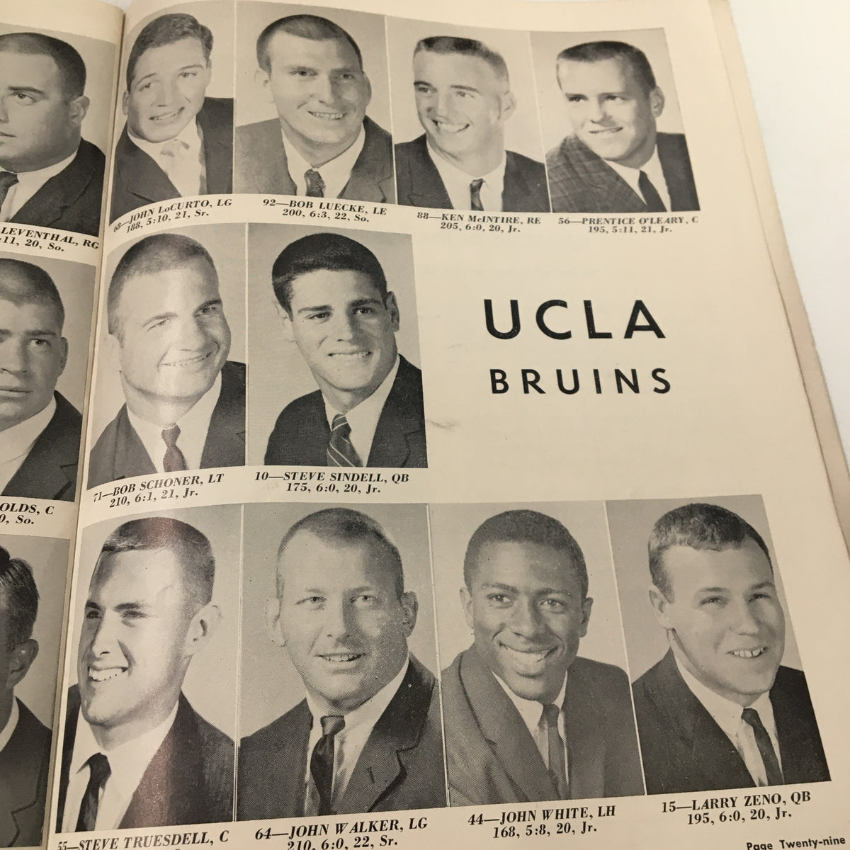 UCLA Bruins player roster page from the September 20 1963 NCAA Football Pitt vs UCLA official program.