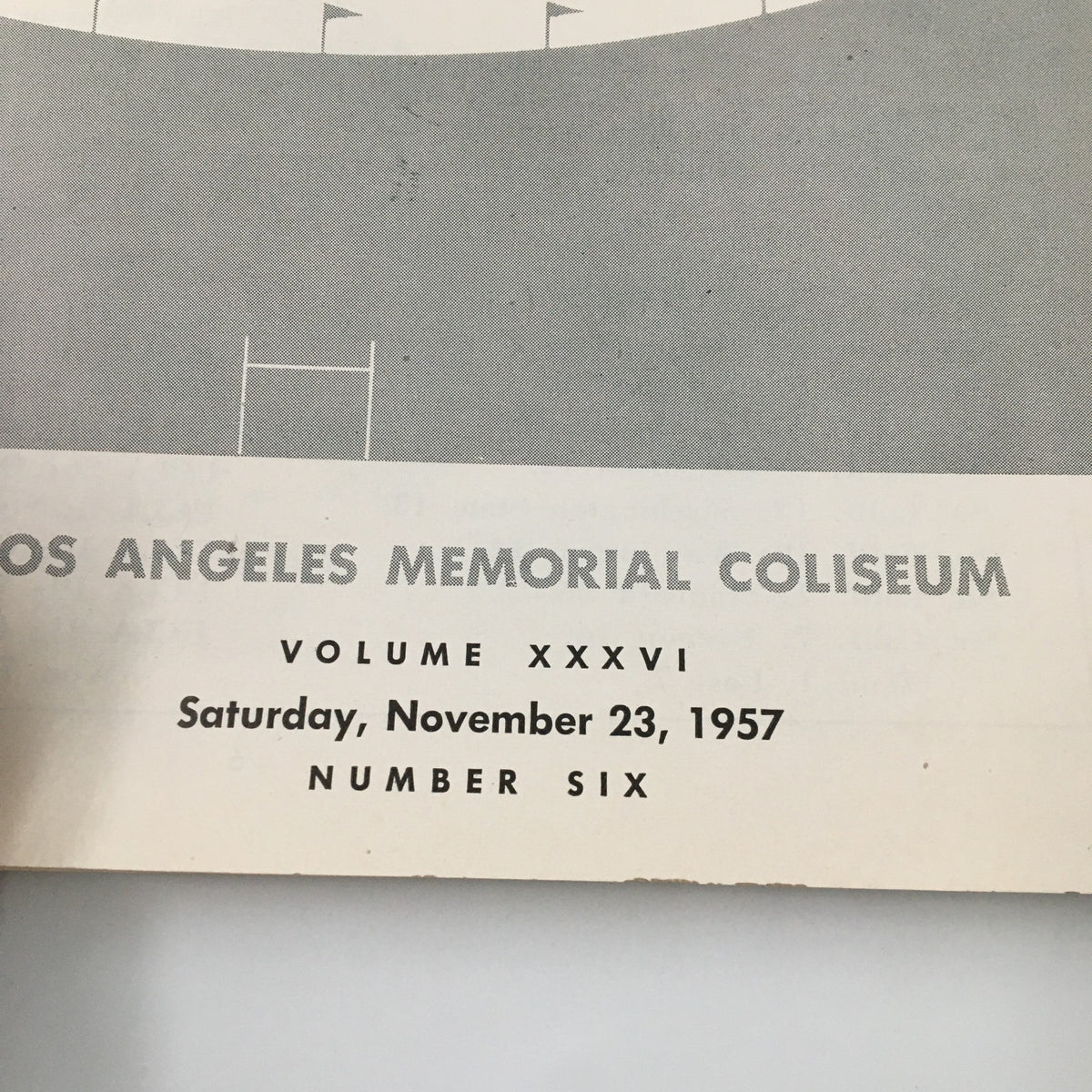 Details of the event date and volume number from the November 23 1957 NCAA Football SC Trojans vs UCLA Bruins Pigskin Review, emphasizing the historical significance.