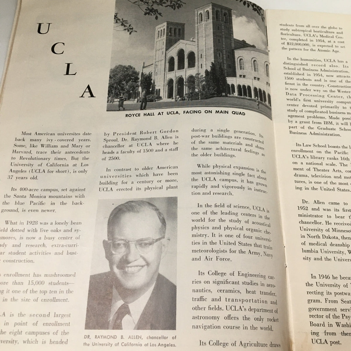 Image of Royce Hall at UCLA, included in the November 23 1957 NCAA Football SC Trojans vs UCLA Bruins Pigskin Review, representing the university's rich tradition.