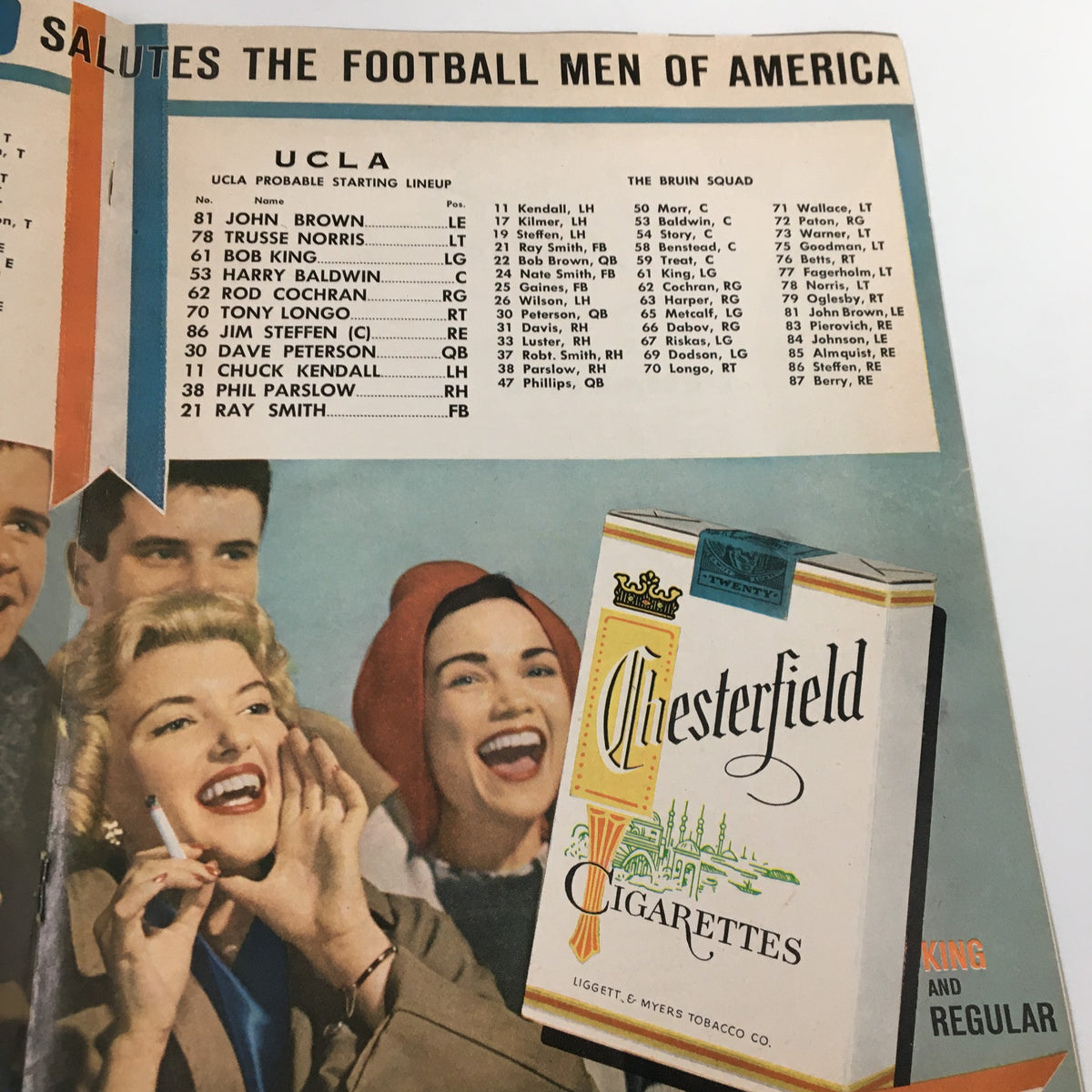 November 1 1958 NCAA Football Washington State College vs UCLA The Goal Post cover featuring the UCLA starting lineup, Coca-Cola advertisement, and enthusiastic fans.