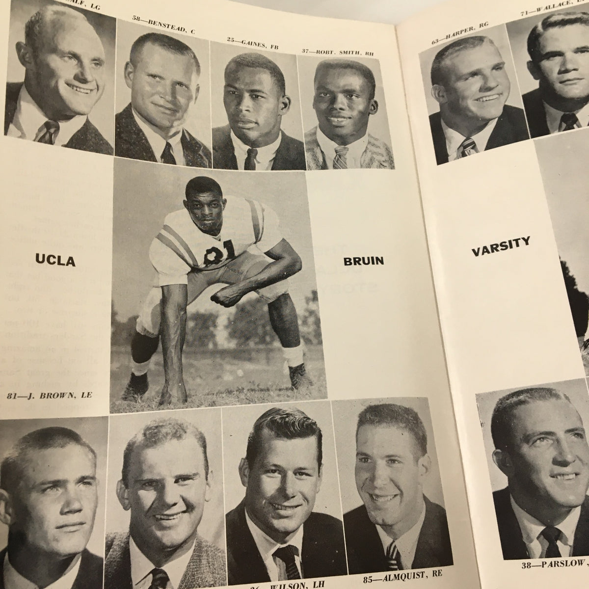 November 1 1958 NCAA Football Washington State College vs UCLA The Goal Post images of UCLA varsity players, featuring team member J. Brown.