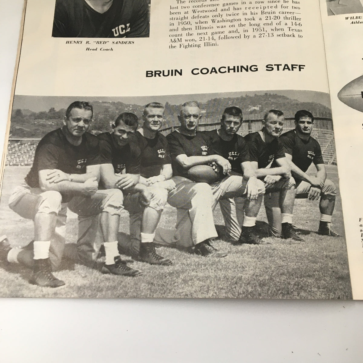 October 12 1957 NCAA Football UCLA Bruins Story The Goal Post Official Program featuring the Bruin coaching staff with Henry R. 'Red' Sanders.