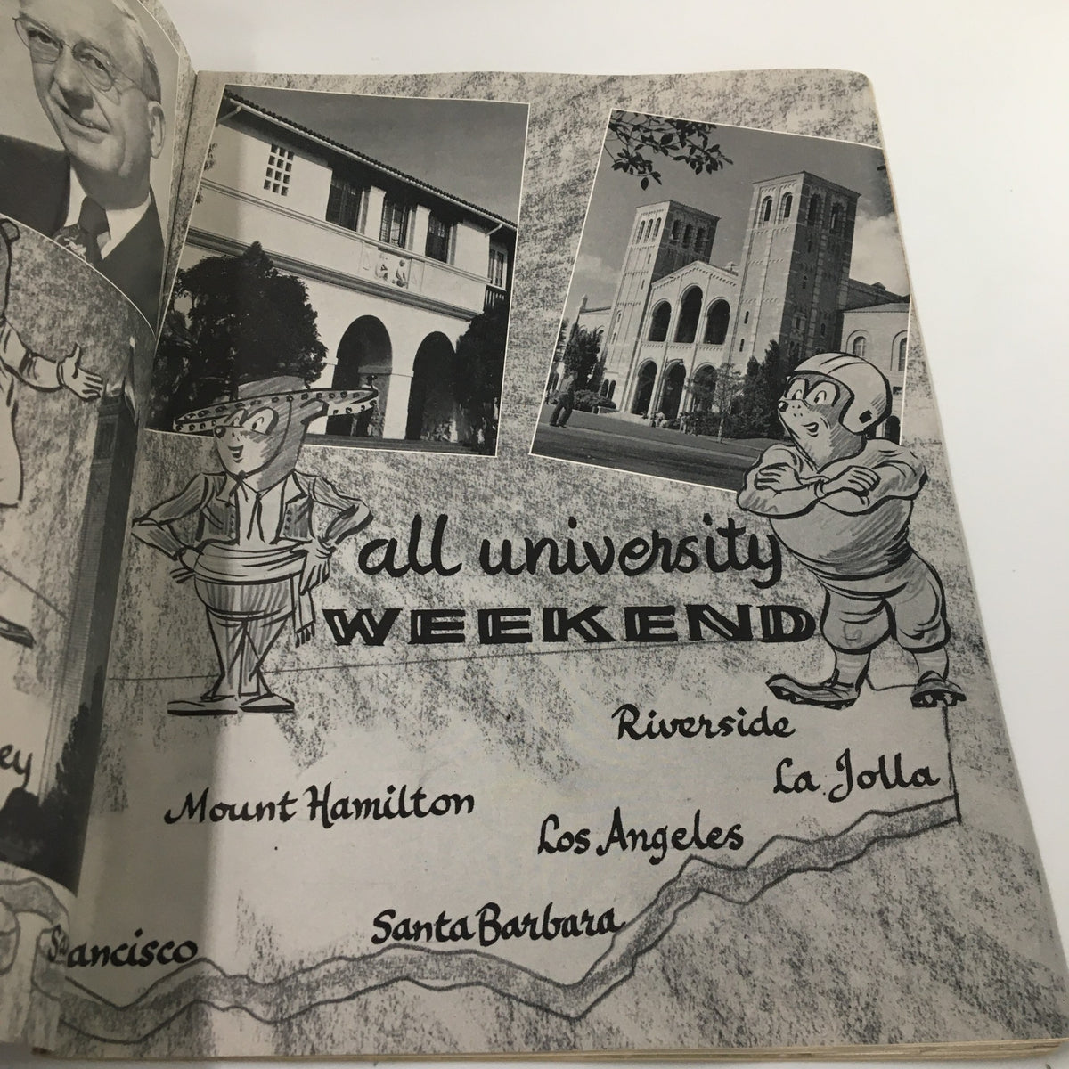 Inside page of the October 20, 1956 NCAA Football booklet showcasing a map with university locations for the all university weekend.