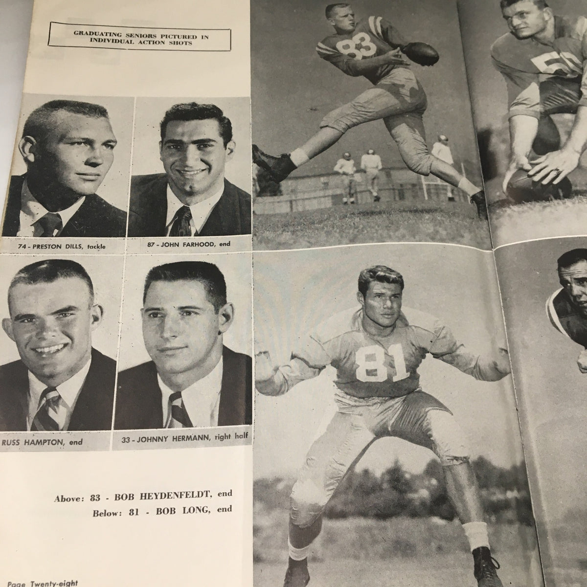 November 20, 1954 NCAA Football USC vs UCLA Official Program featuring individual player action photos of Bob Heydenfeldt and Bob Long.
