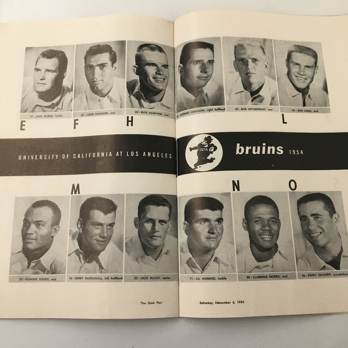 November 6 1954 NCAA Football Oregon vs UCLA The Goal Post Official Program showing more player photos from UCLA.