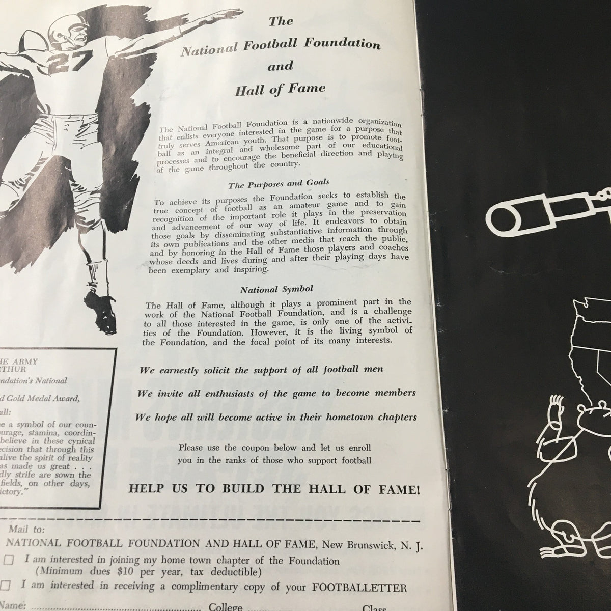 Inside page of the October 14 1961 NCAA Football Vanderbilt vs UCLA The Goal Post Official Program with text outlining the National Football Foundation and Hall of Fame.