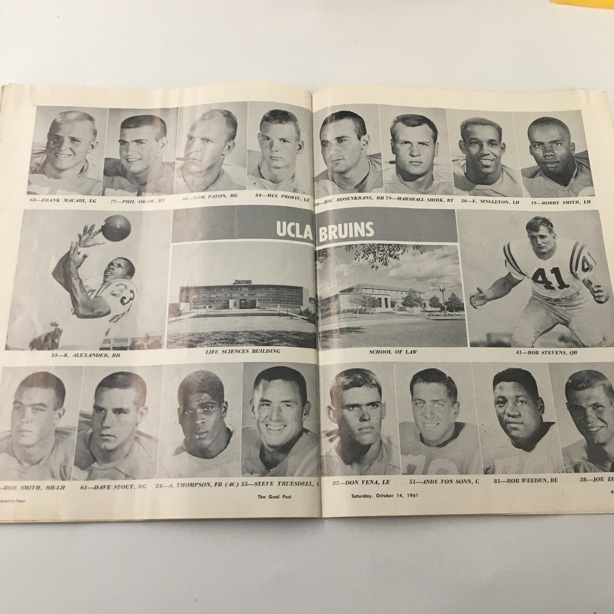 October 14 1961 NCAA Football Vanderbilt vs UCLA The Goal Post Official Program - UCLA team page featuring player photos and statistics.