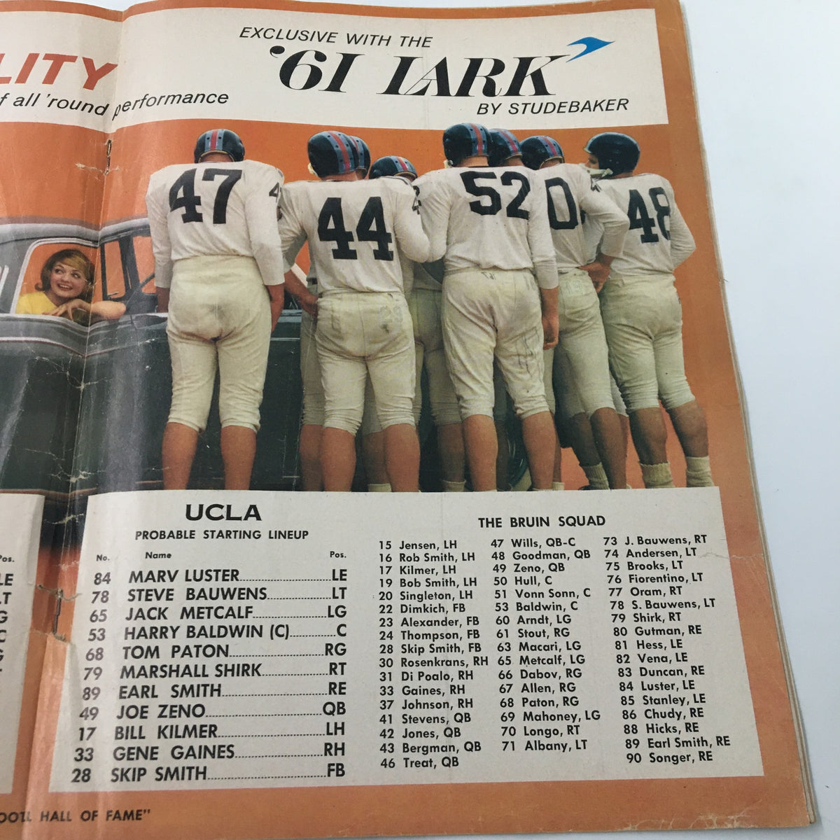 September 17 1960 NCAA Football Pittsburgh vs UCLA The Goal Post Program showcasing the UCLA squad and probable starting lineup.