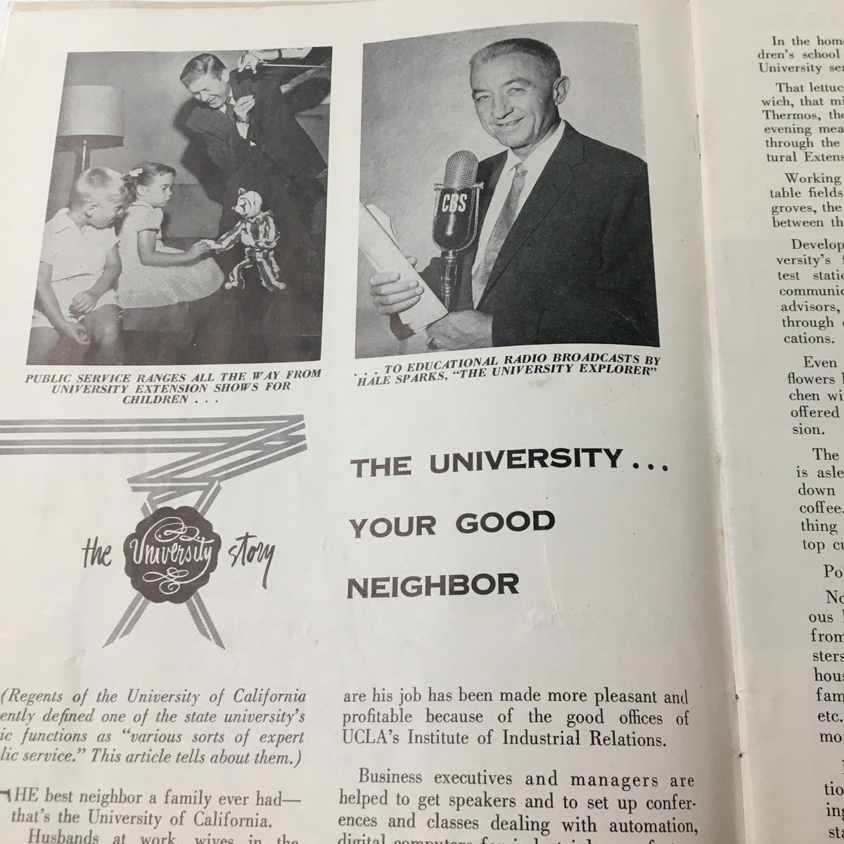 October 19 1957 NCAA Football Oregon State vs UCLA Bruins The Goal Post featuring a vintage photo of UCLA public service events and educational broadcasts.