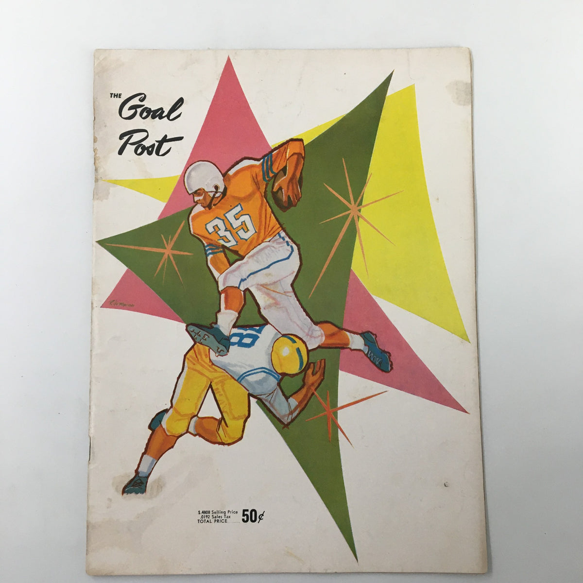 Vintage booklet cover featuring a dynamic illustration of UCLA Bruins versus Air Force Falcons during an NCAA Football game on October 23, 1959, titled 'The Goal Post'.